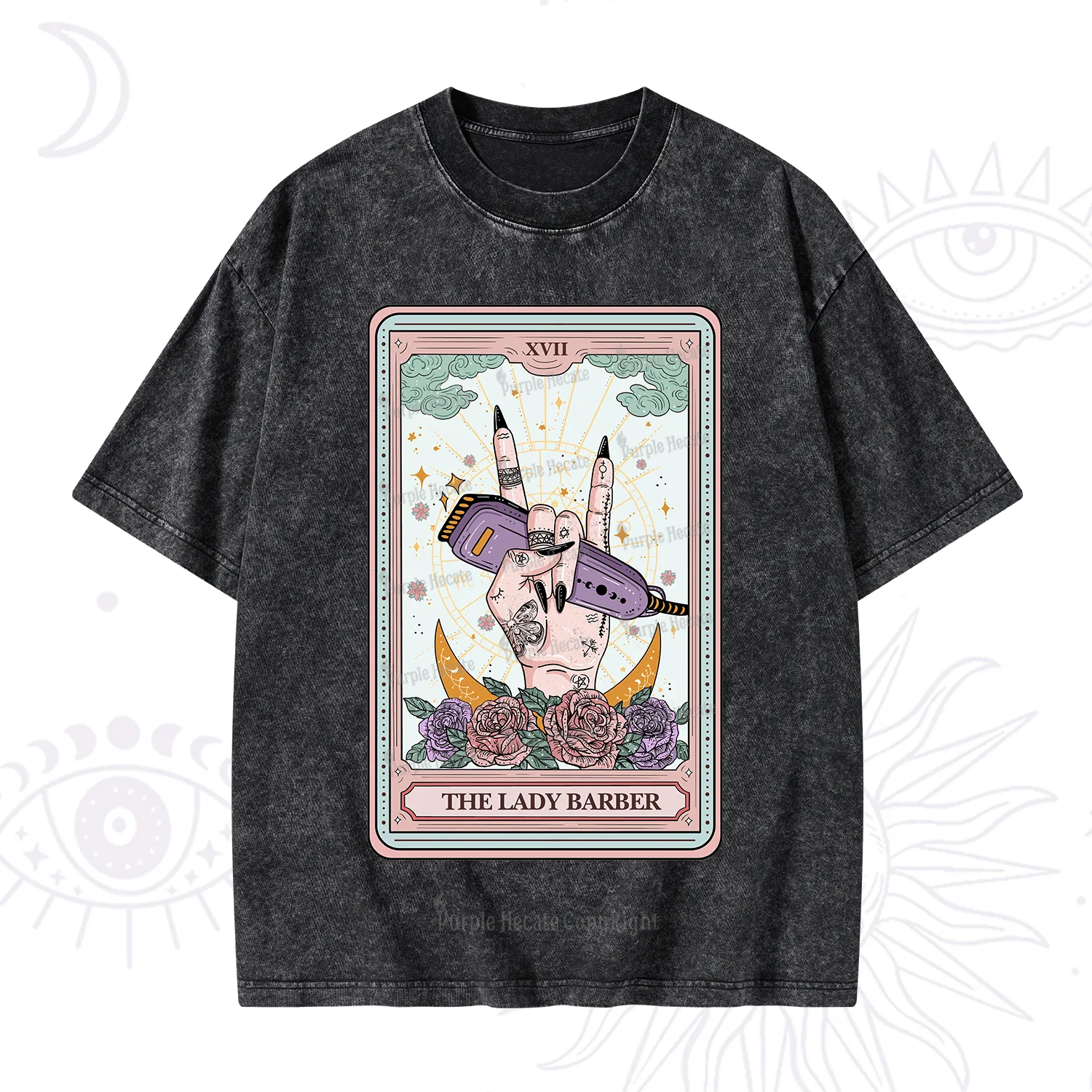 Purplehecate The Lady Barber Tarot Card Washed T-Shirt