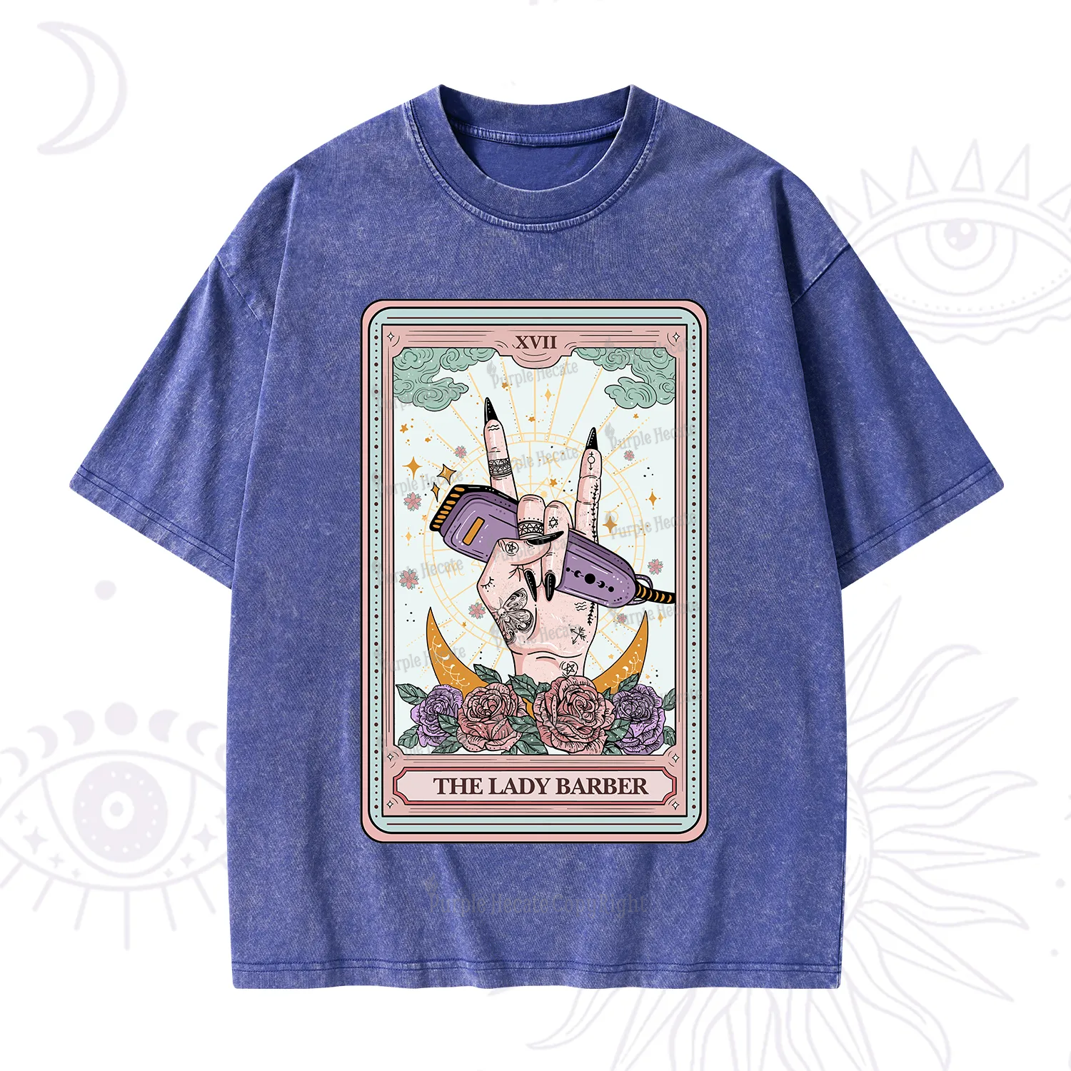Purplehecate The Lady Barber Tarot Card Washed T-Shirt
