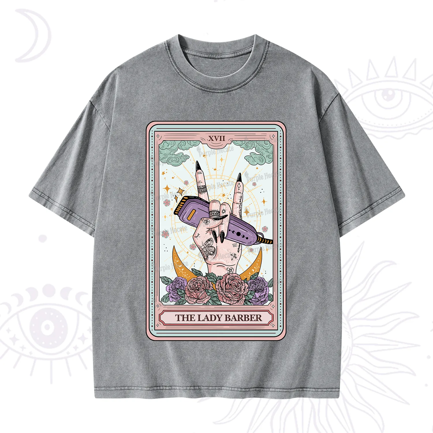 Purplehecate The Lady Barber Tarot Card Washed T-Shirt
