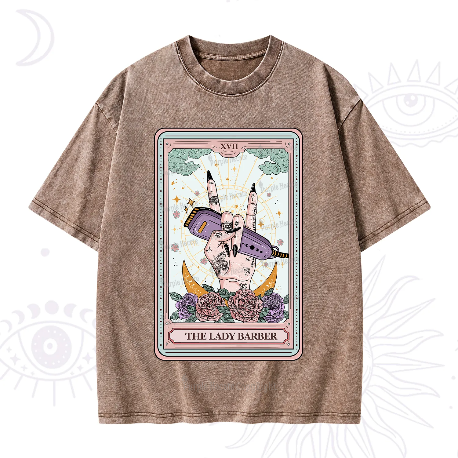 Purplehecate The Lady Barber Tarot Card Washed T-Shirt
