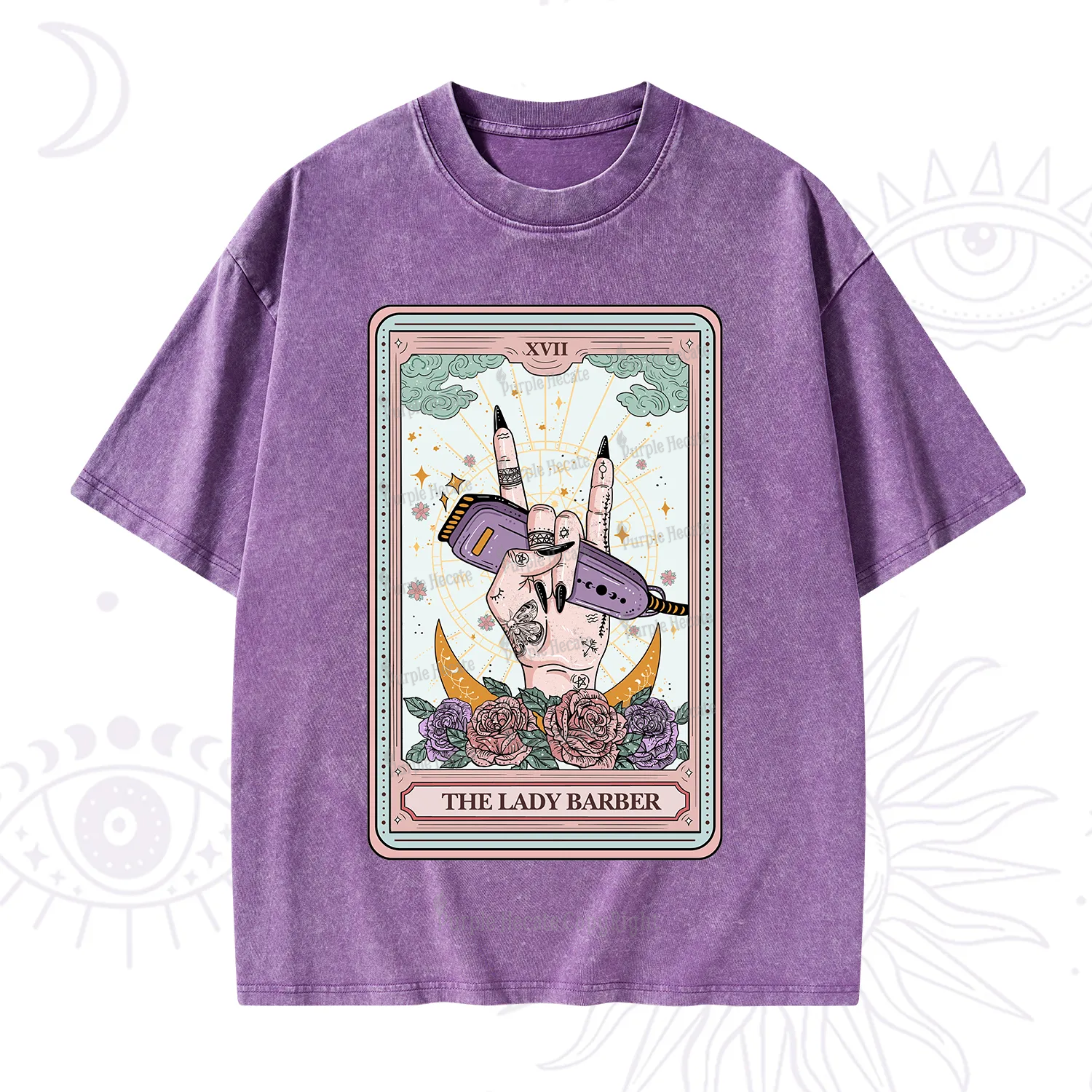 Purplehecate The Lady Barber Tarot Card Washed T-Shirt
