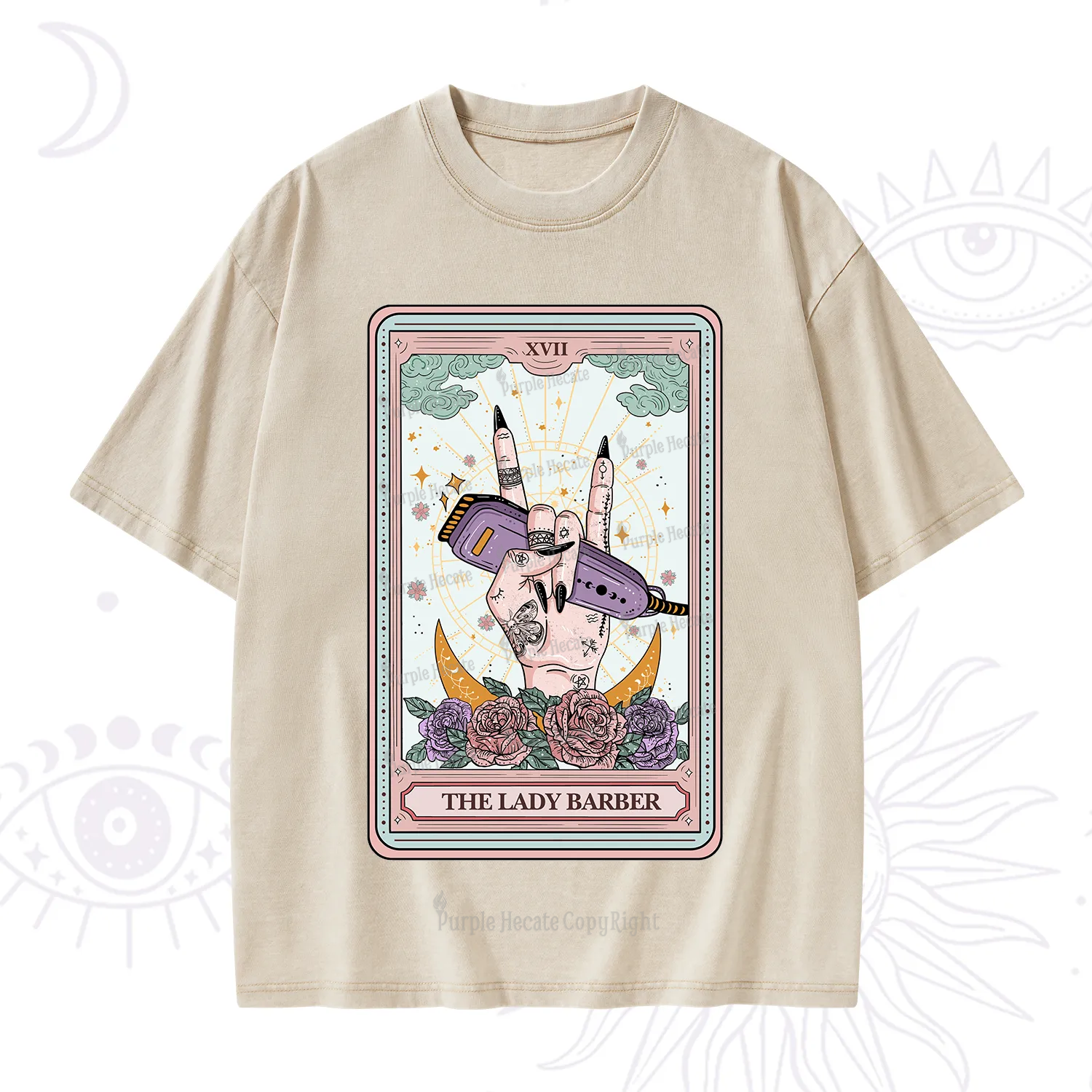 Purplehecate The Lady Barber Tarot Card Washed T-Shirt