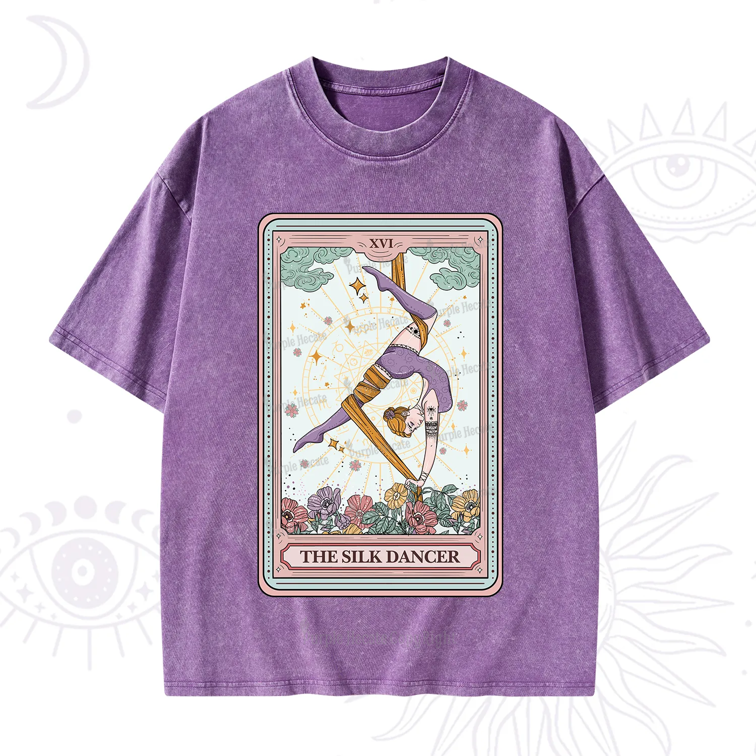 Purplehecate The Aerial Hoop Star Tarot Card Washed T-Shirt