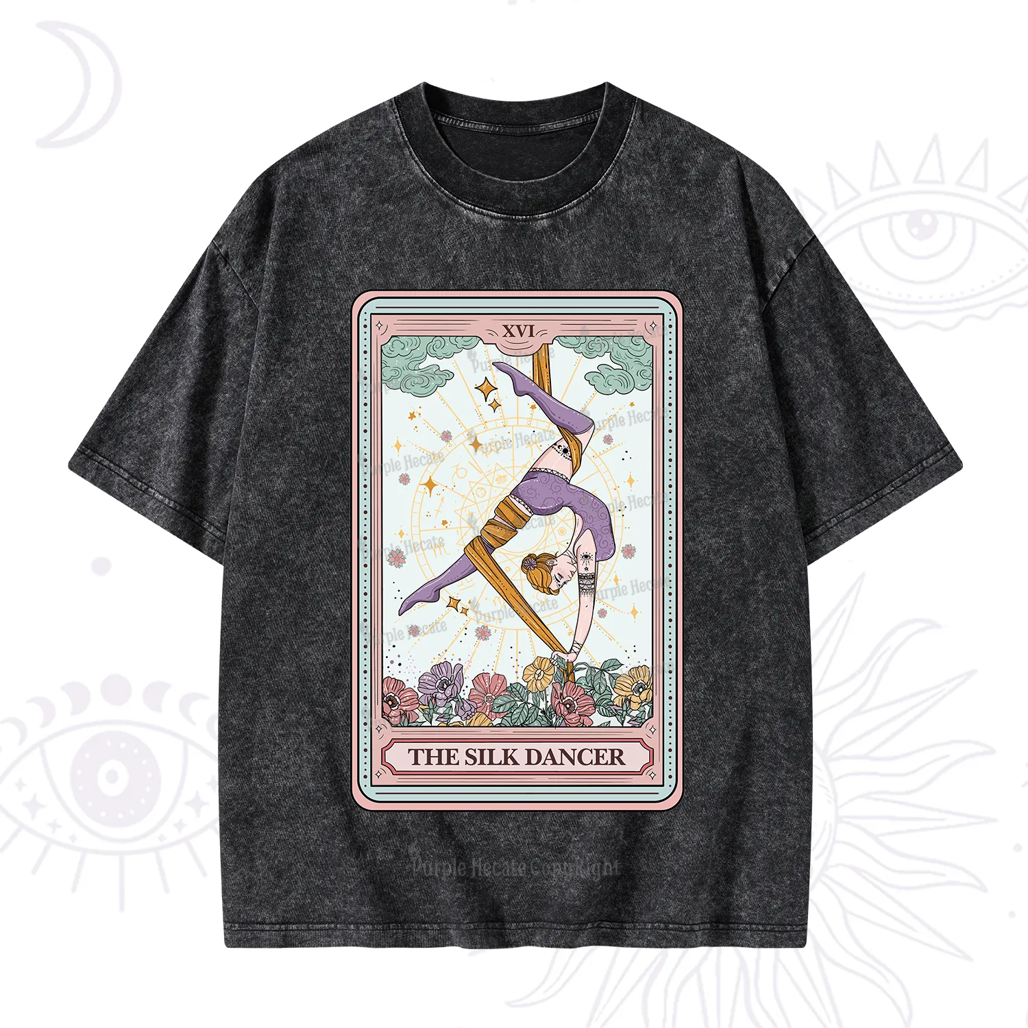 Purplehecate The Aerial Hoop Star Tarot Card Washed T-Shirt