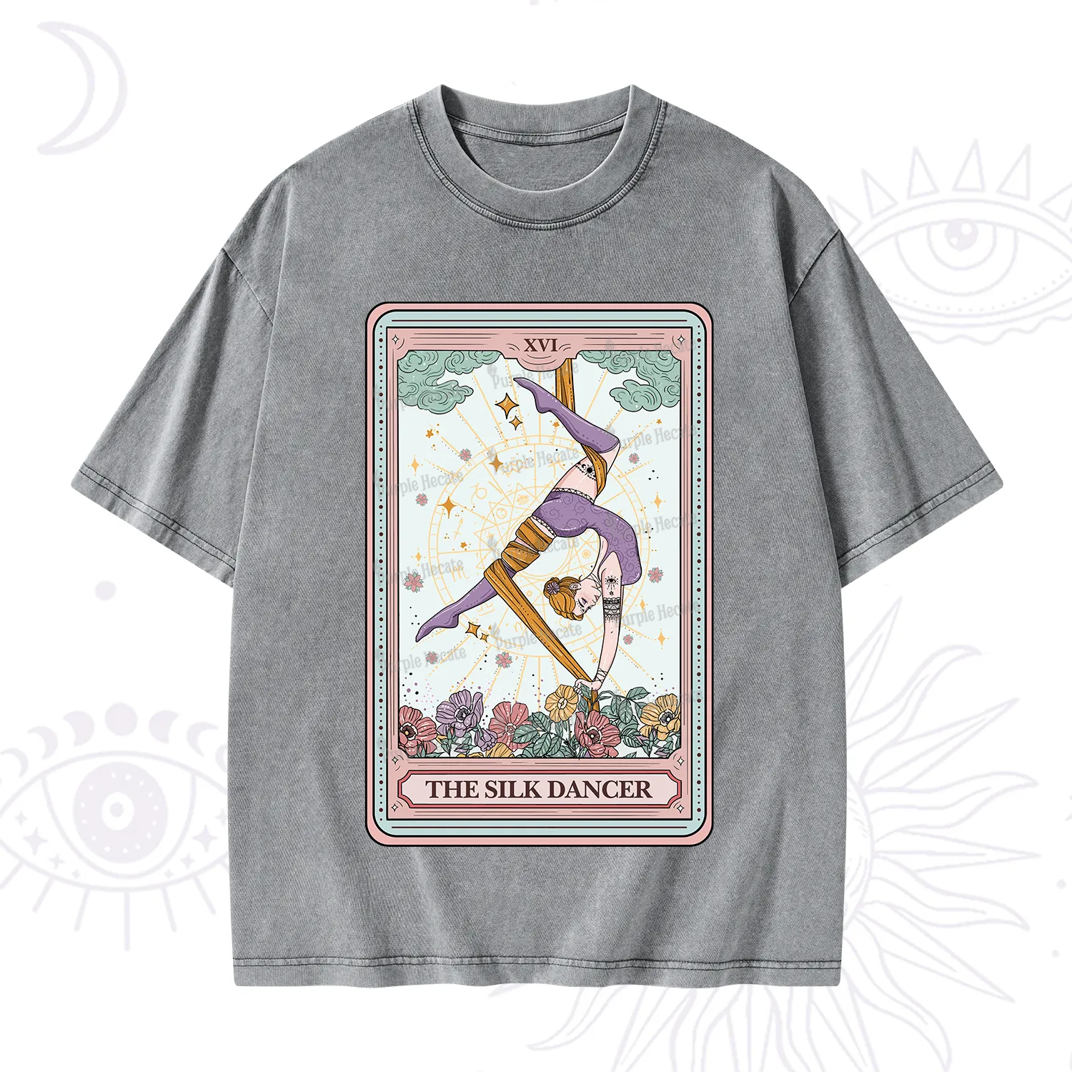 Purplehecate The Aerial Hoop Star Tarot Card Washed T-Shirt