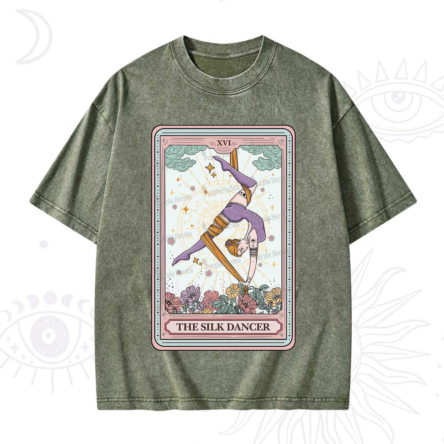 Purplehecate The Aerial Hoop Star Tarot Card Washed T-Shirt