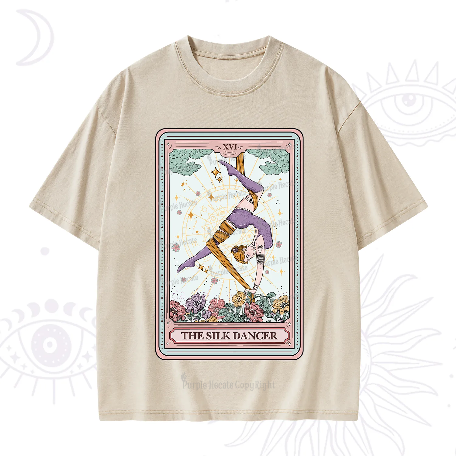 Purplehecate The Aerial Hoop Star Tarot Card Washed T-Shirt