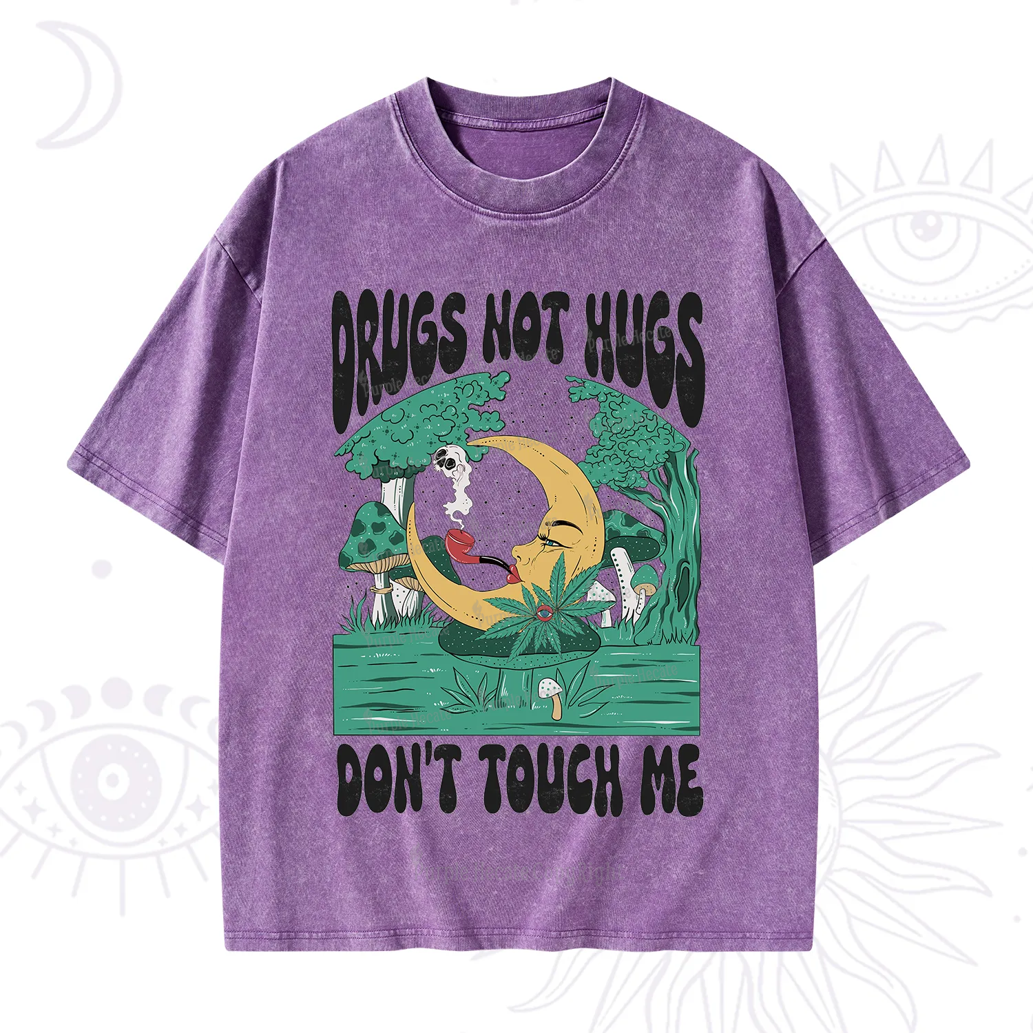 Purplehecate Drugs Not Hugs Don't Touch Me Washed T-Shirt