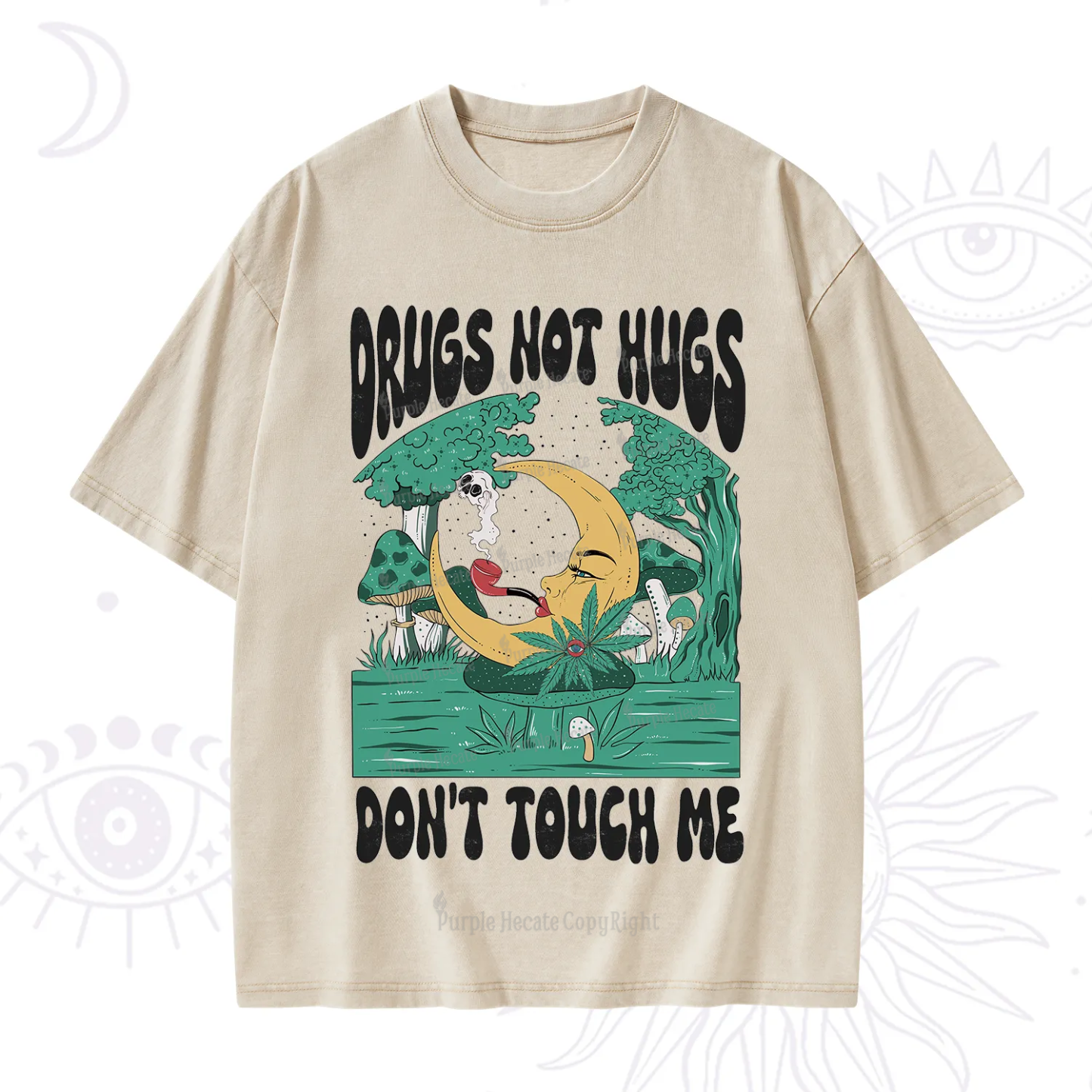 Purplehecate Drugs Not Hugs Don't Touch Me Washed T-Shirt