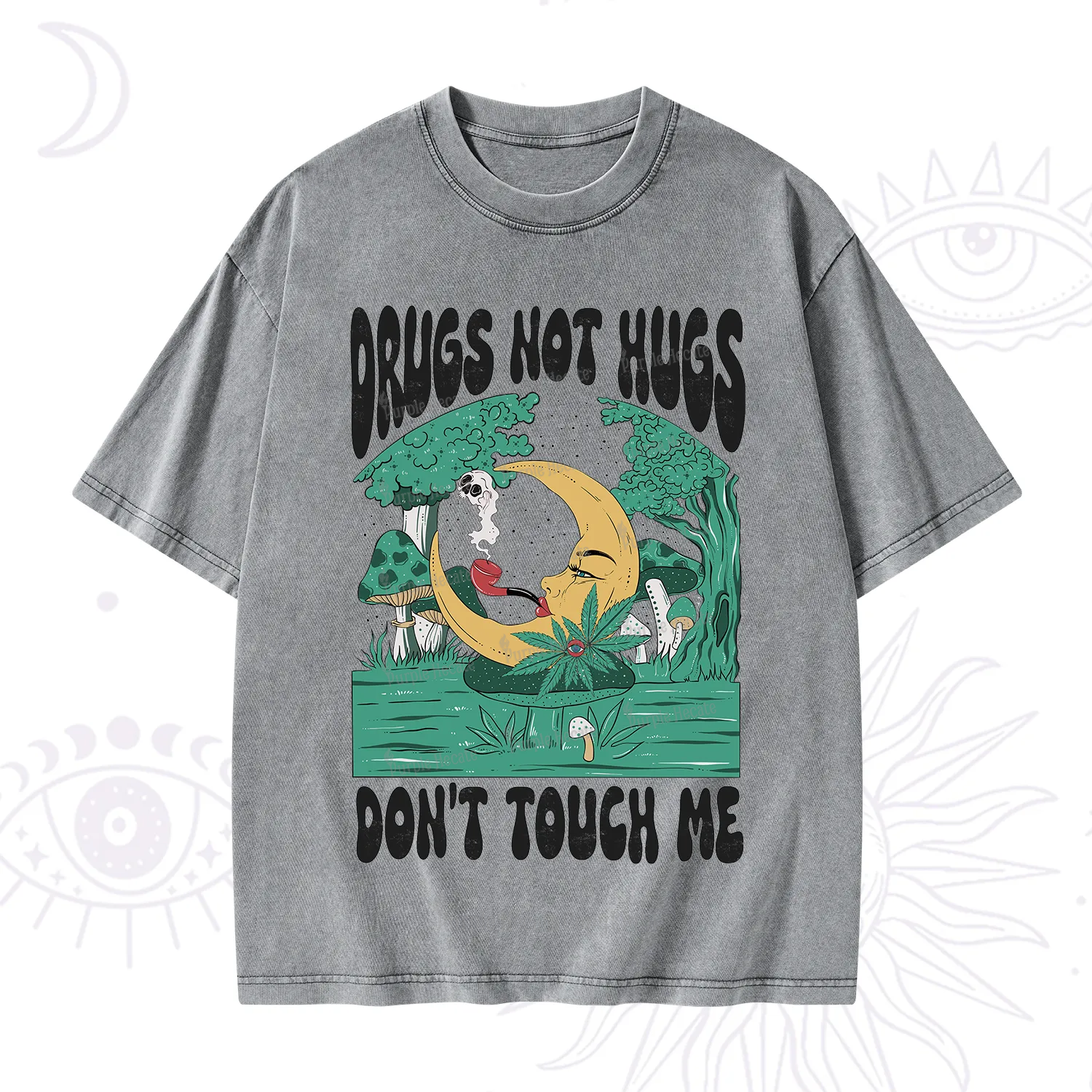Purplehecate Drugs Not Hugs Don't Touch Me Washed T-Shirt