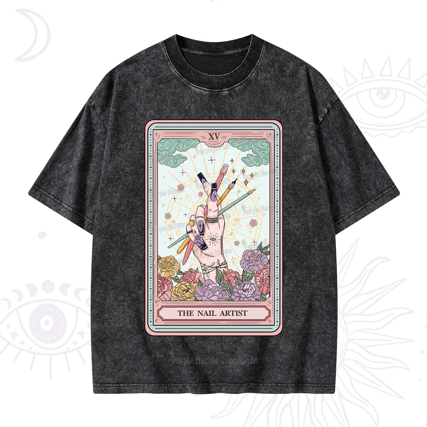 Purplehecate The Enchanted Nail Artist Tarot Card Washed T-Shirt