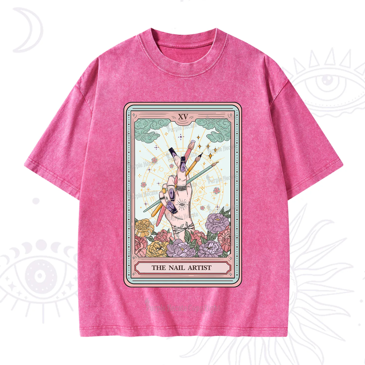 Purplehecate The Enchanted Nail Artist Tarot Card Washed T-Shirt