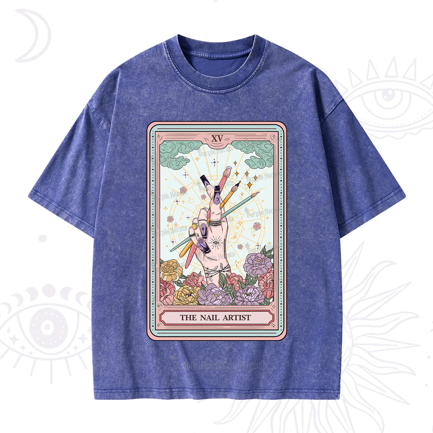 Purplehecate The Enchanted Nail Artist Tarot Card Washed T-Shirt