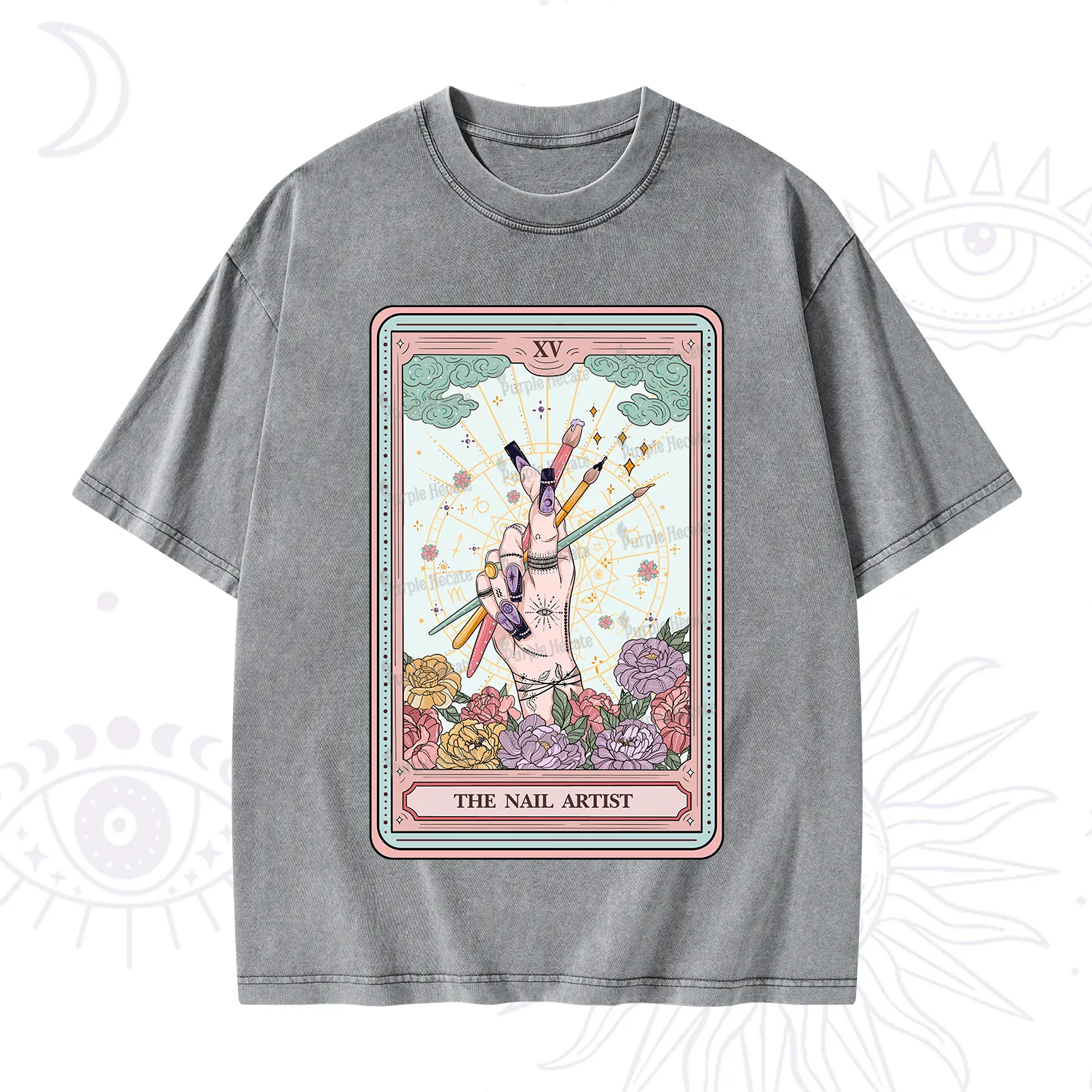 Purplehecate The Enchanted Nail Artist Tarot Card Washed T-Shirt