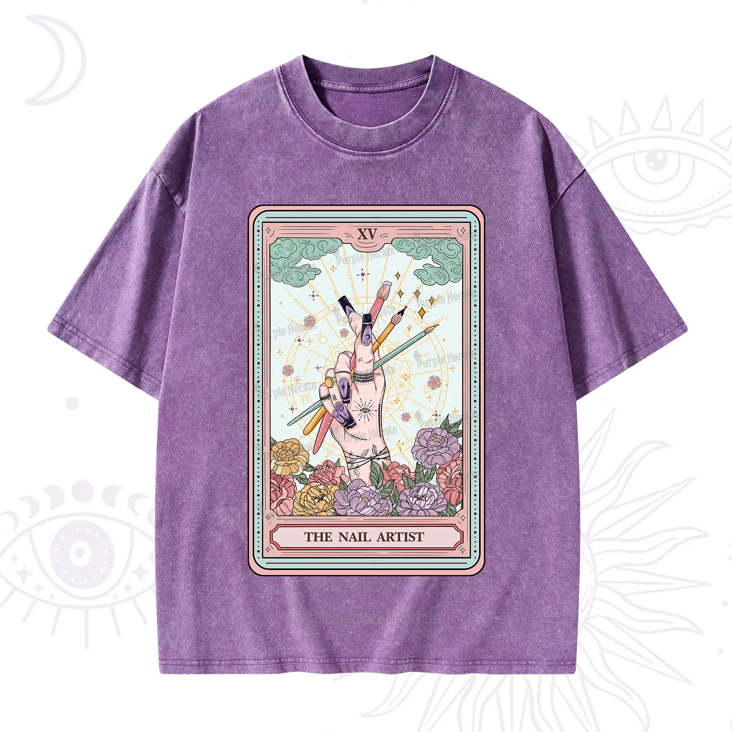 Purplehecate The Enchanted Nail Artist Tarot Card Washed T-Shirt