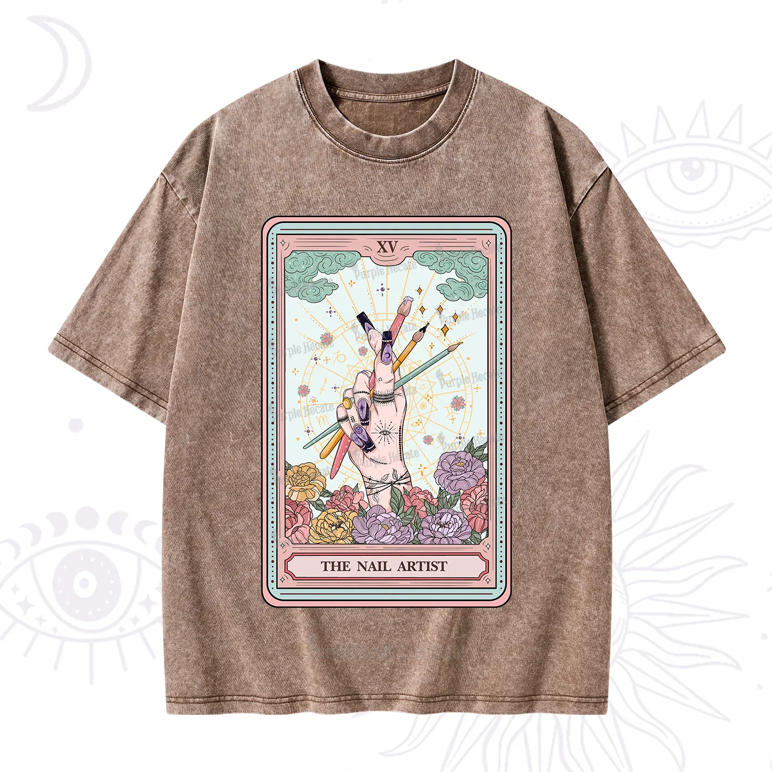 Purplehecate The Enchanted Nail Artist Tarot Card Washed T-Shirt