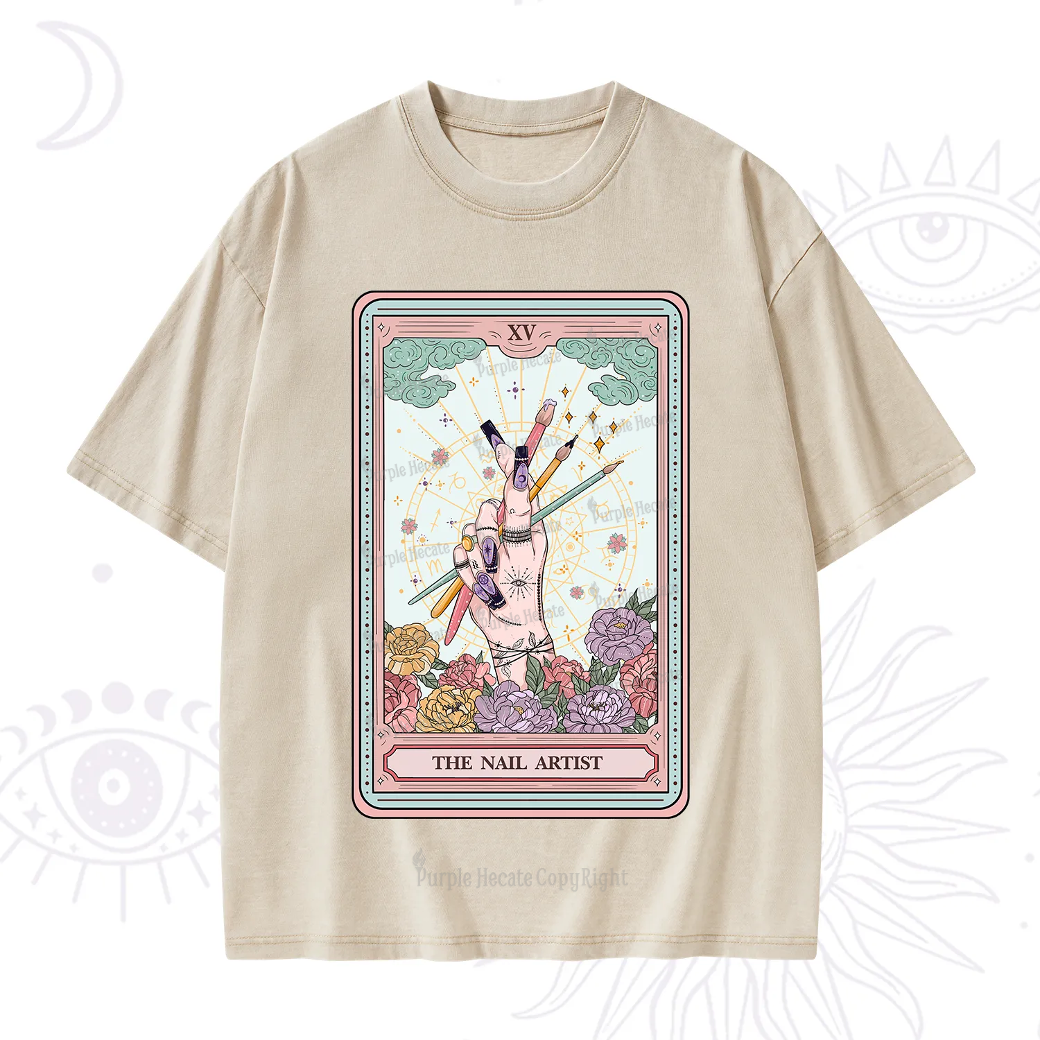 Purplehecate The Enchanted Nail Artist Tarot Card Washed T-Shirt