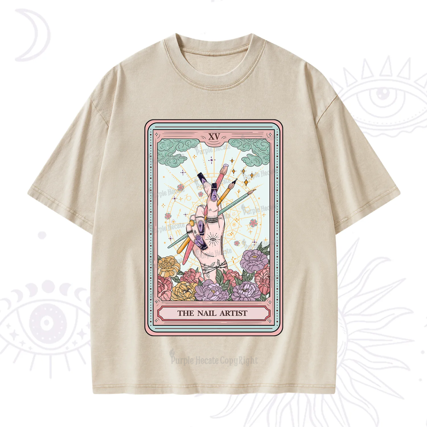 Purplehecate The Enchanted Nail Artist Tarot Card Washed T-Shirt