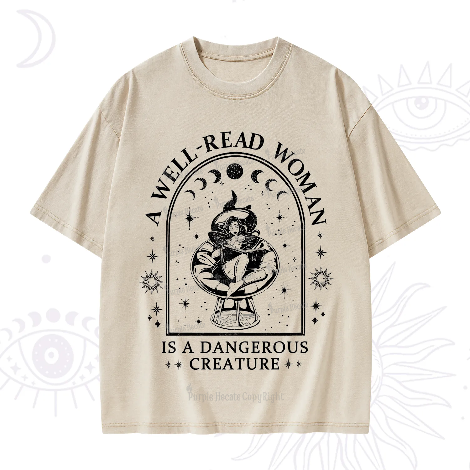 Purplehecate A Well Read Woman Bookish Washed T-Shirt
