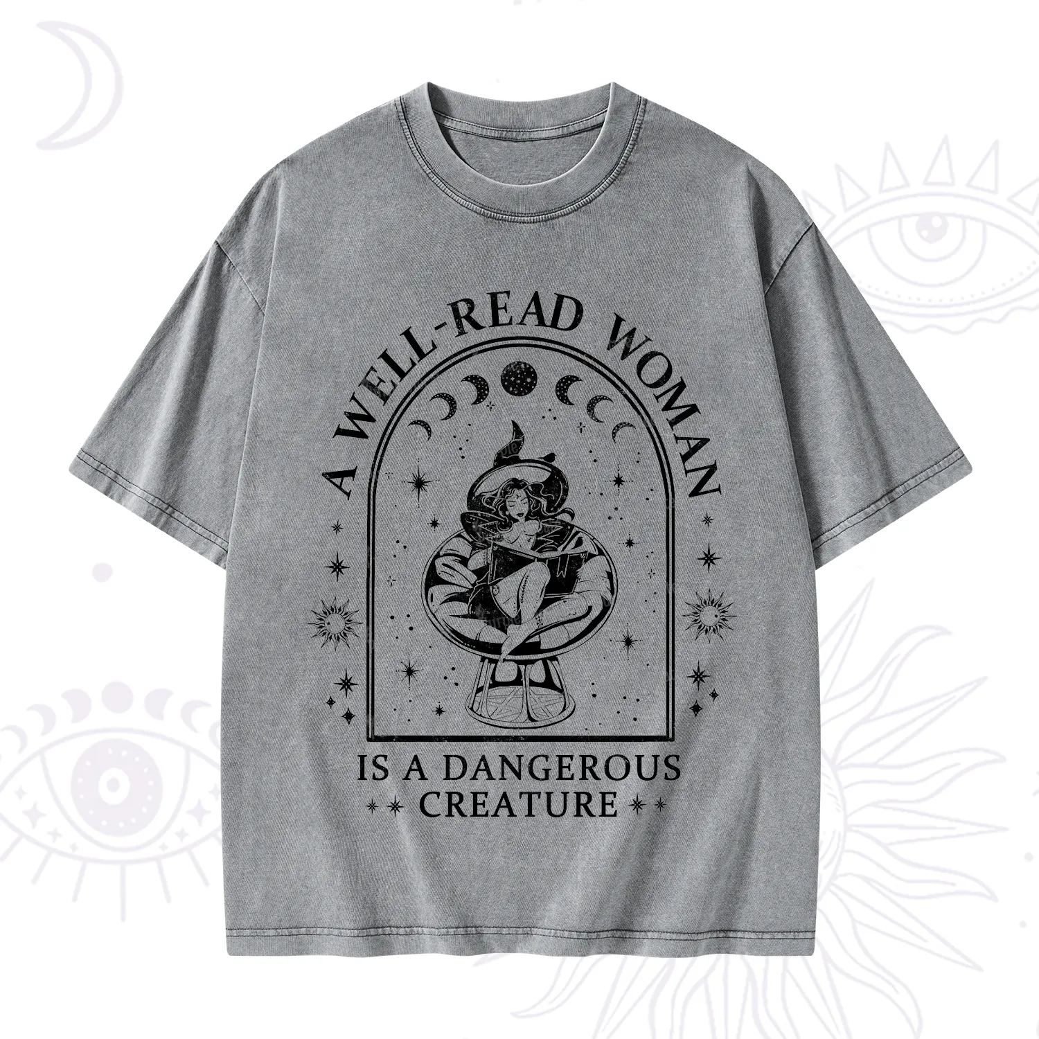 Purplehecate A Well Read Woman Bookish Washed T-Shirt