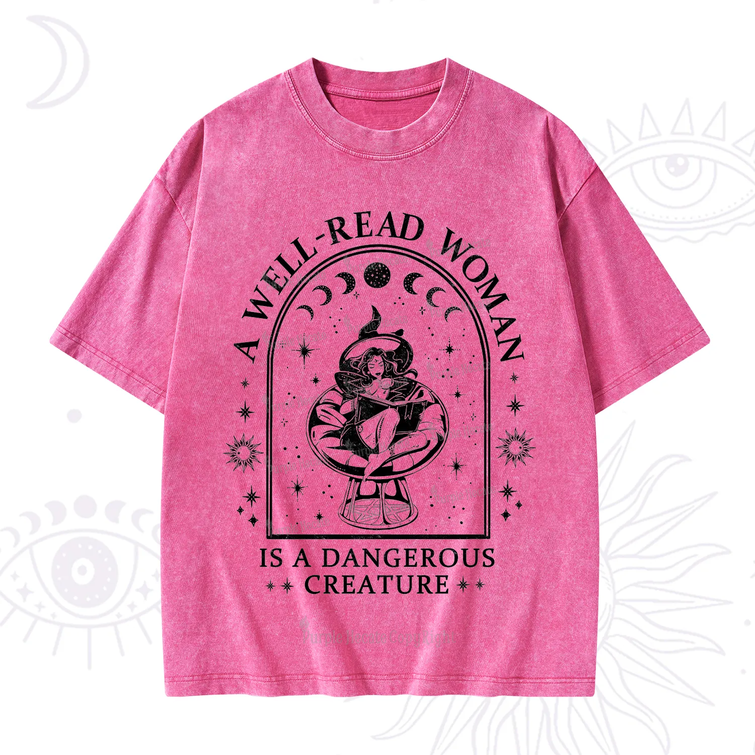Purplehecate A Well Read Woman Bookish Washed T-Shirt