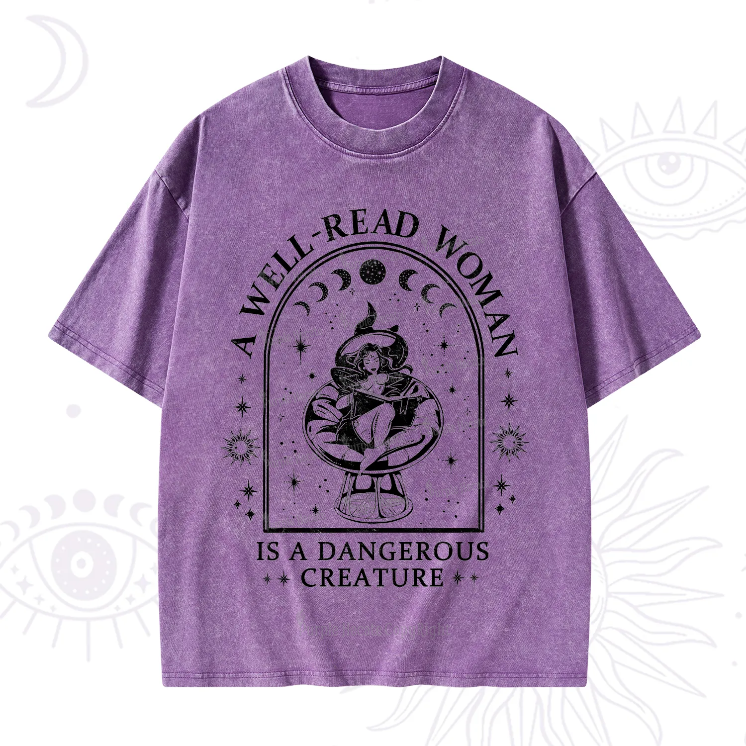 Purplehecate A Well Read Woman Bookish Washed T-Shirt