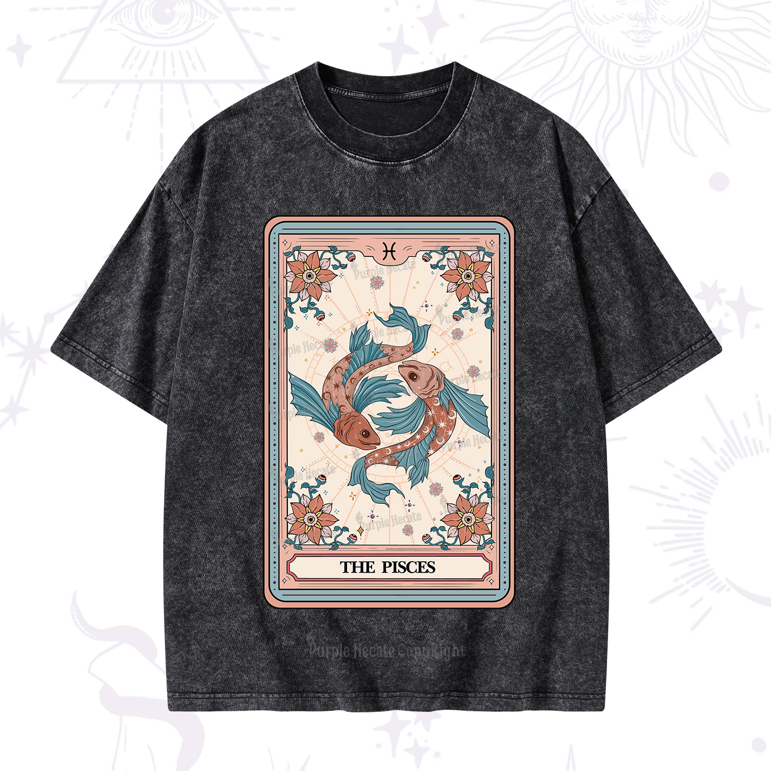 Purplehecate The Pisces Tarot Card Washed T-Shirt