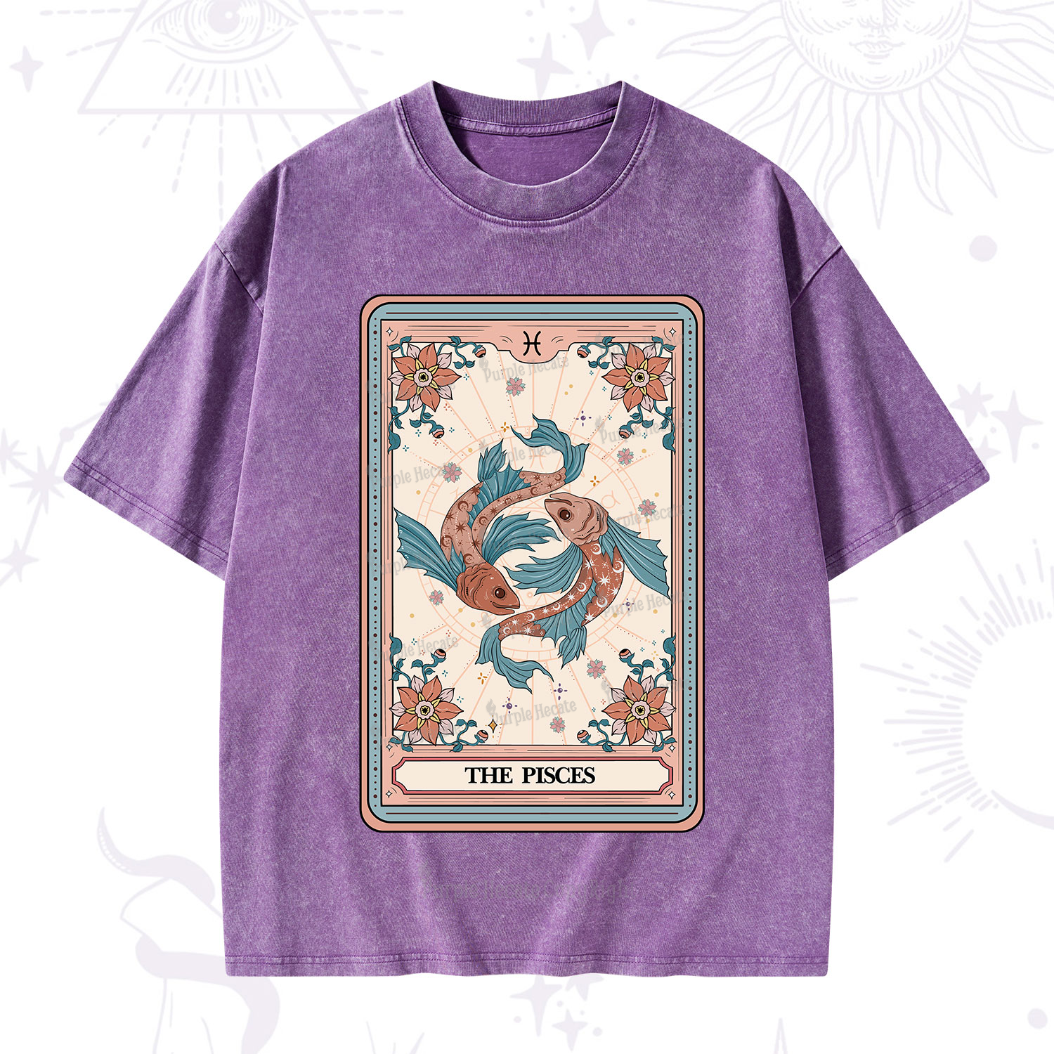 Purplehecate The Pisces Tarot Card Washed T-Shirt