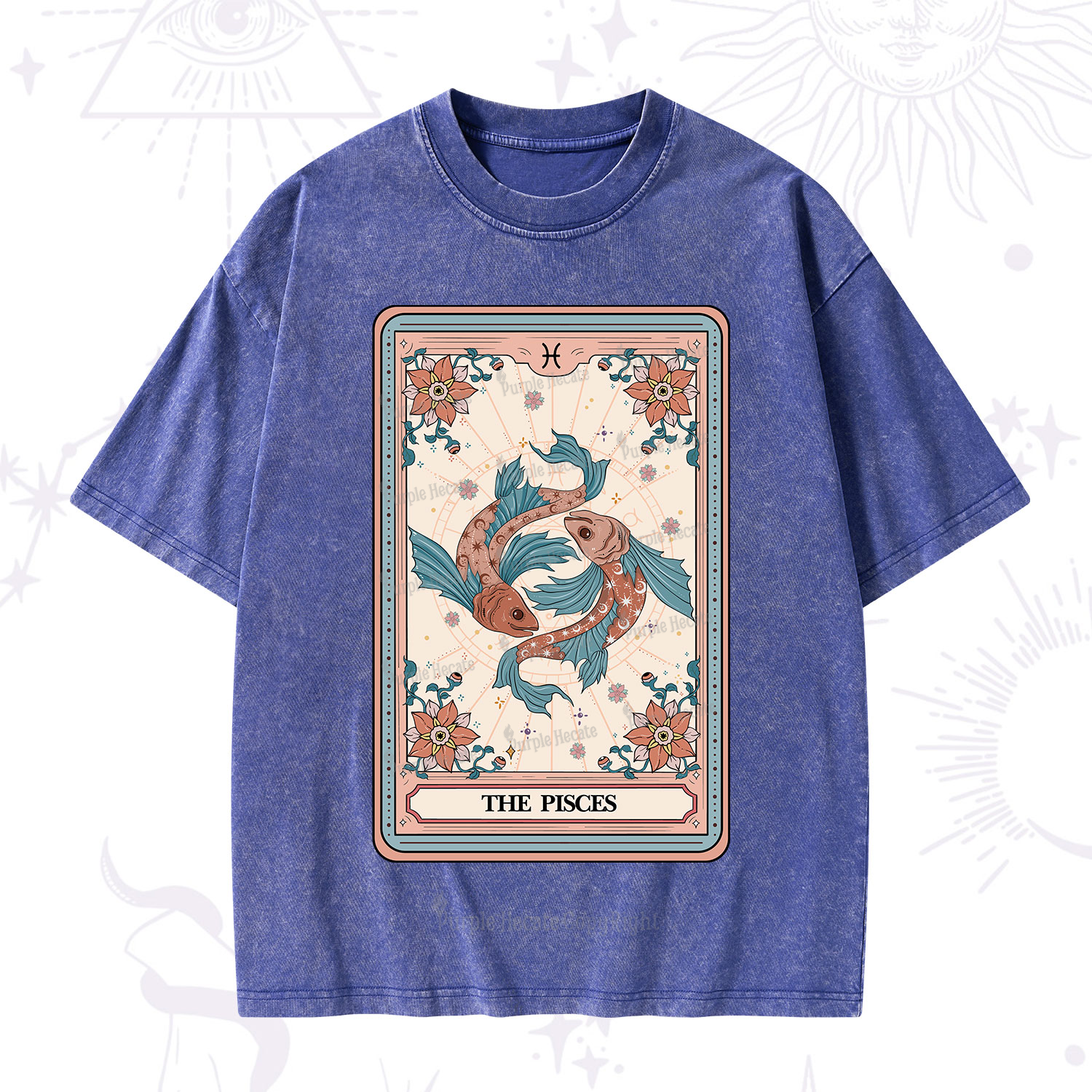 Purplehecate The Pisces Tarot Card Washed T-Shirt