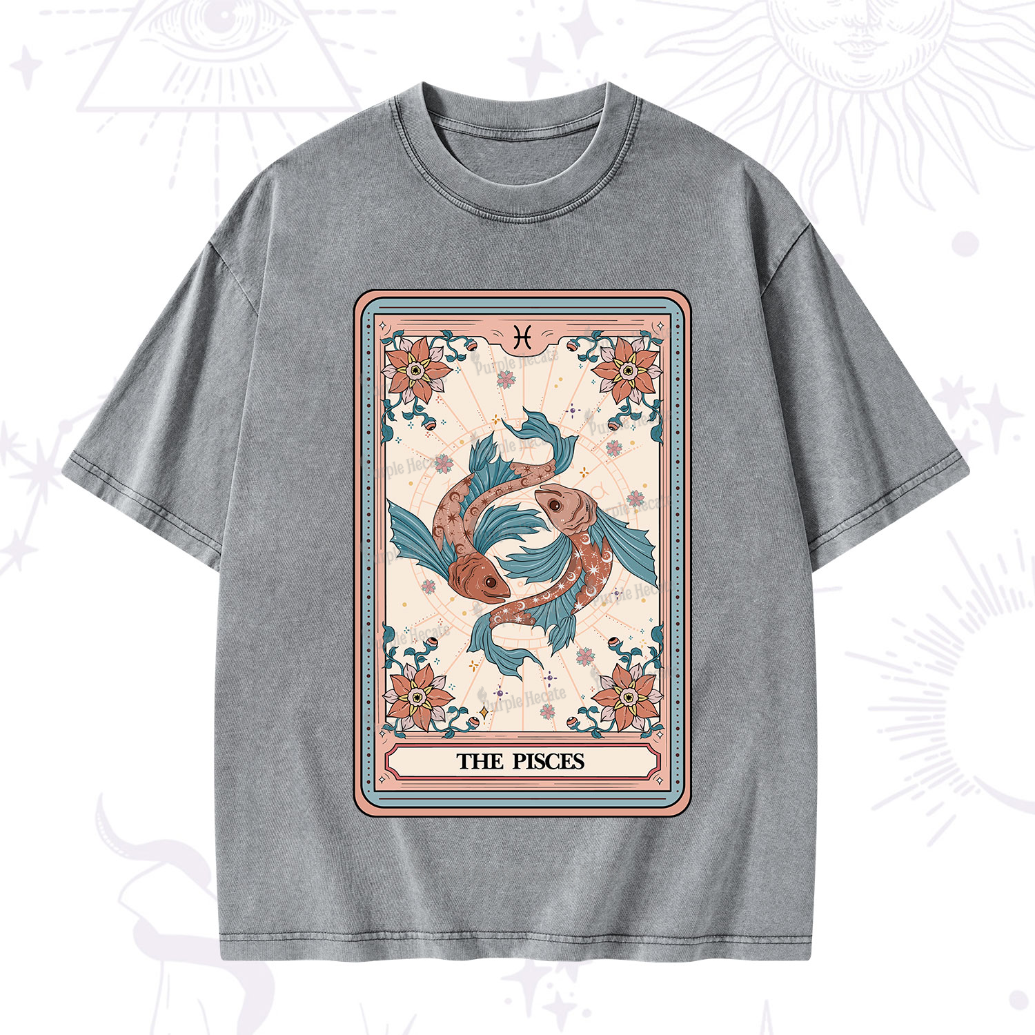 Purplehecate The Pisces Tarot Card Washed T-Shirt