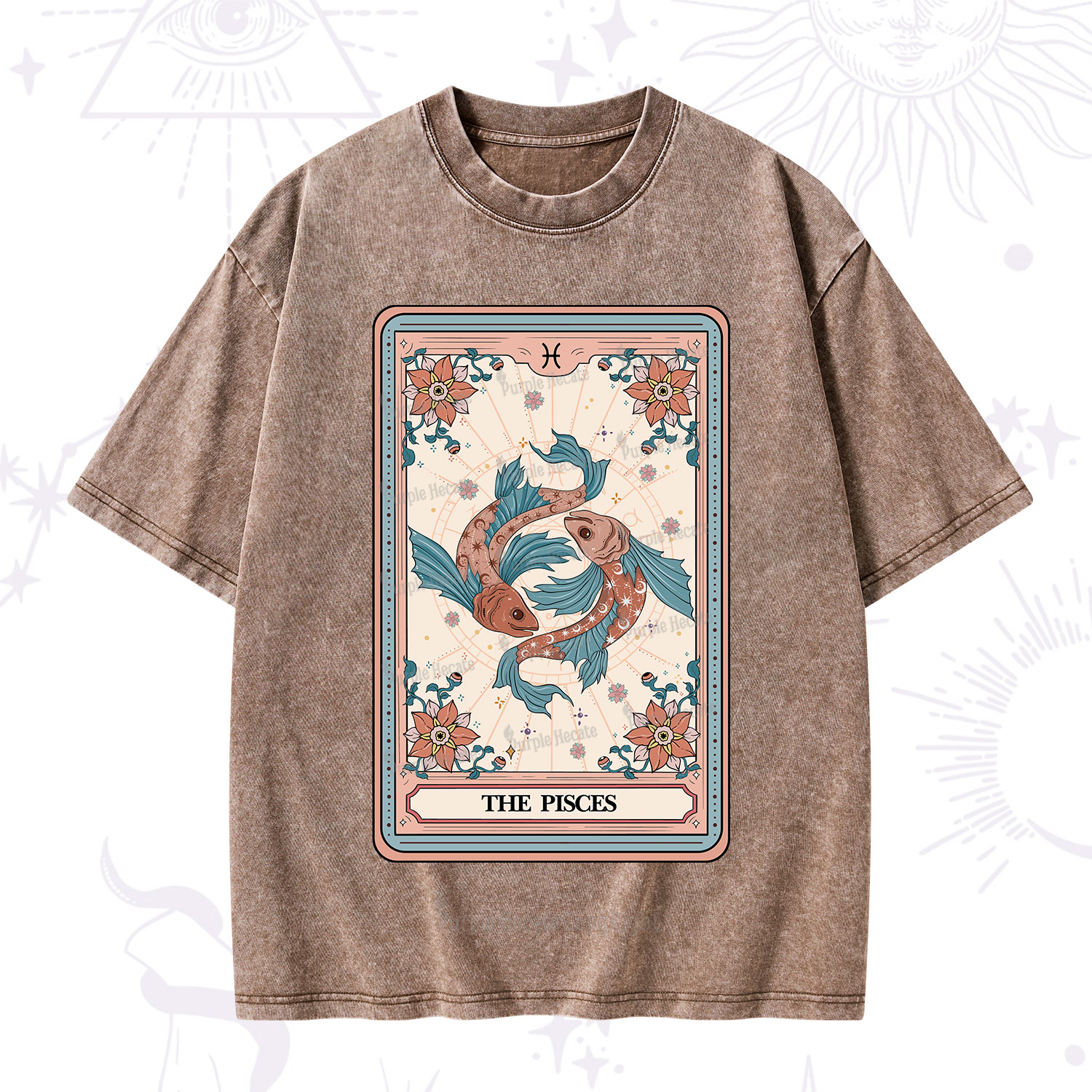 Purplehecate The Pisces Tarot Card Washed T-Shirt