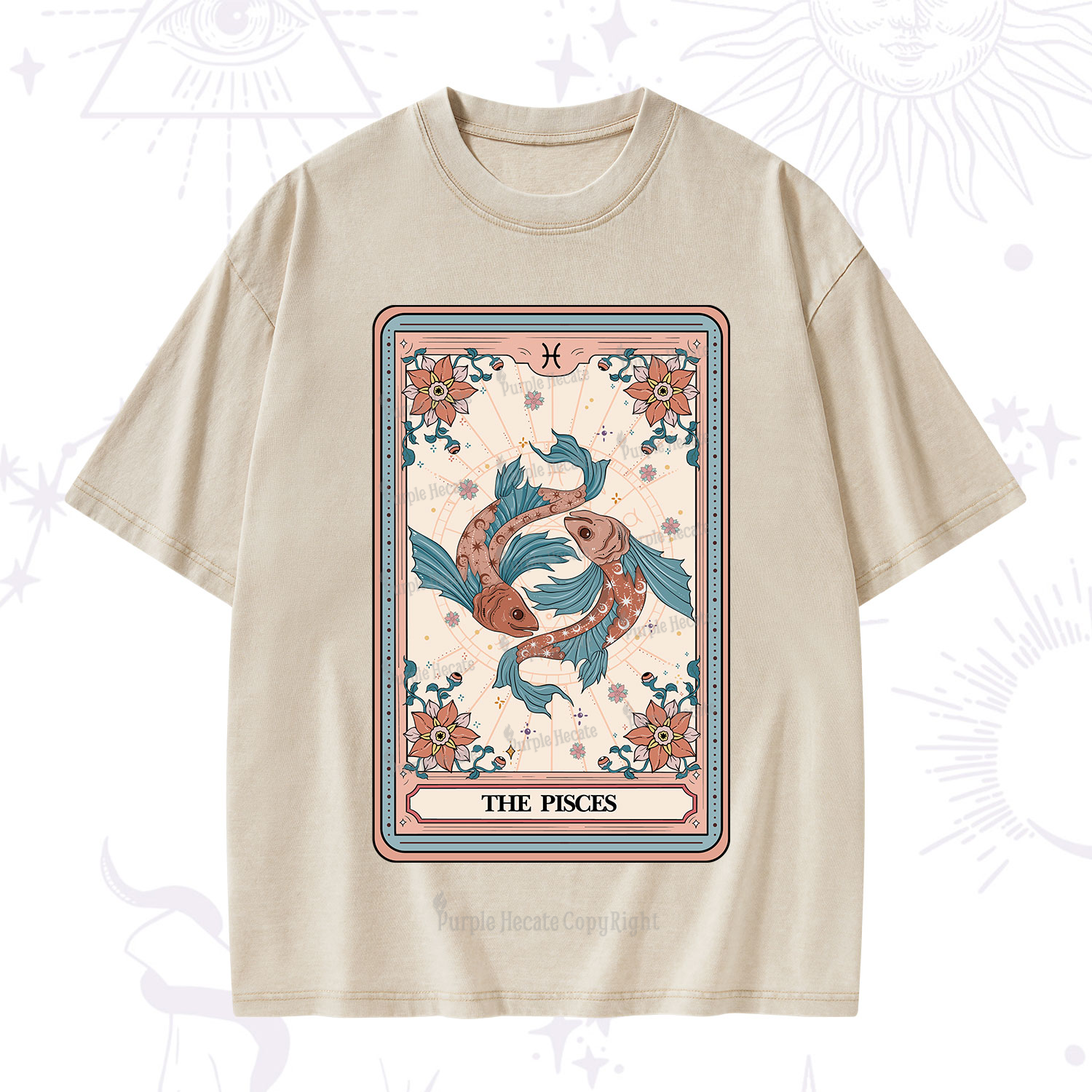 Purplehecate The Pisces Tarot Card Washed T-Shirt
