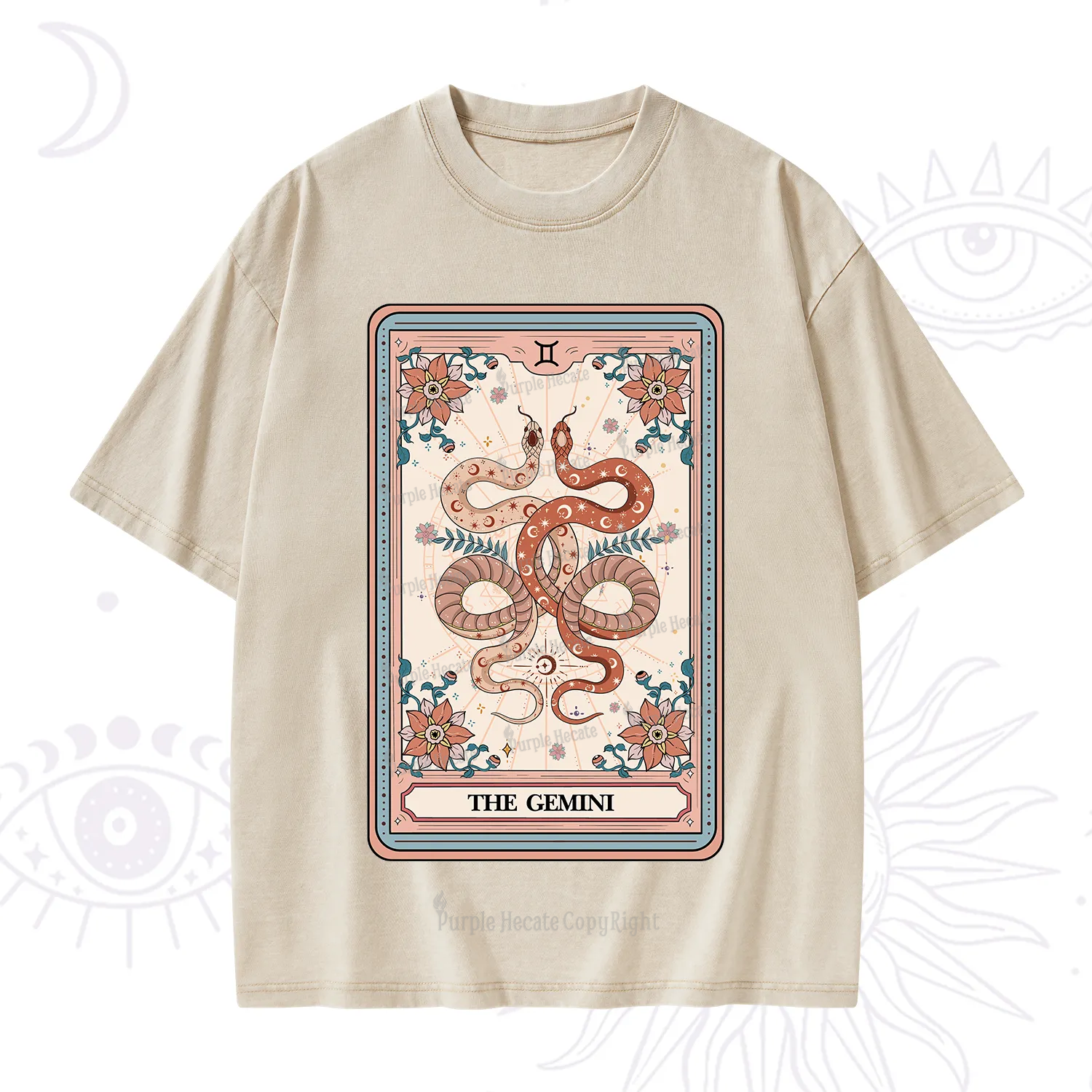 Purplehecate The Gemini Tarot Card Washed T-Shirt