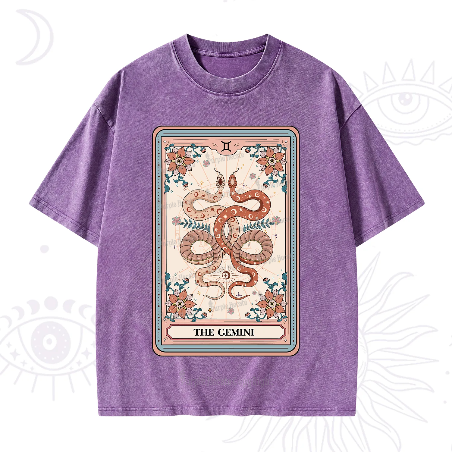 Purplehecate The Gemini Tarot Card Washed T-Shirt