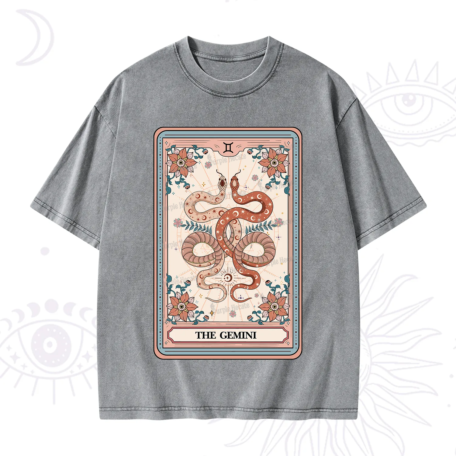 Purplehecate The Gemini Tarot Card Washed T-Shirt