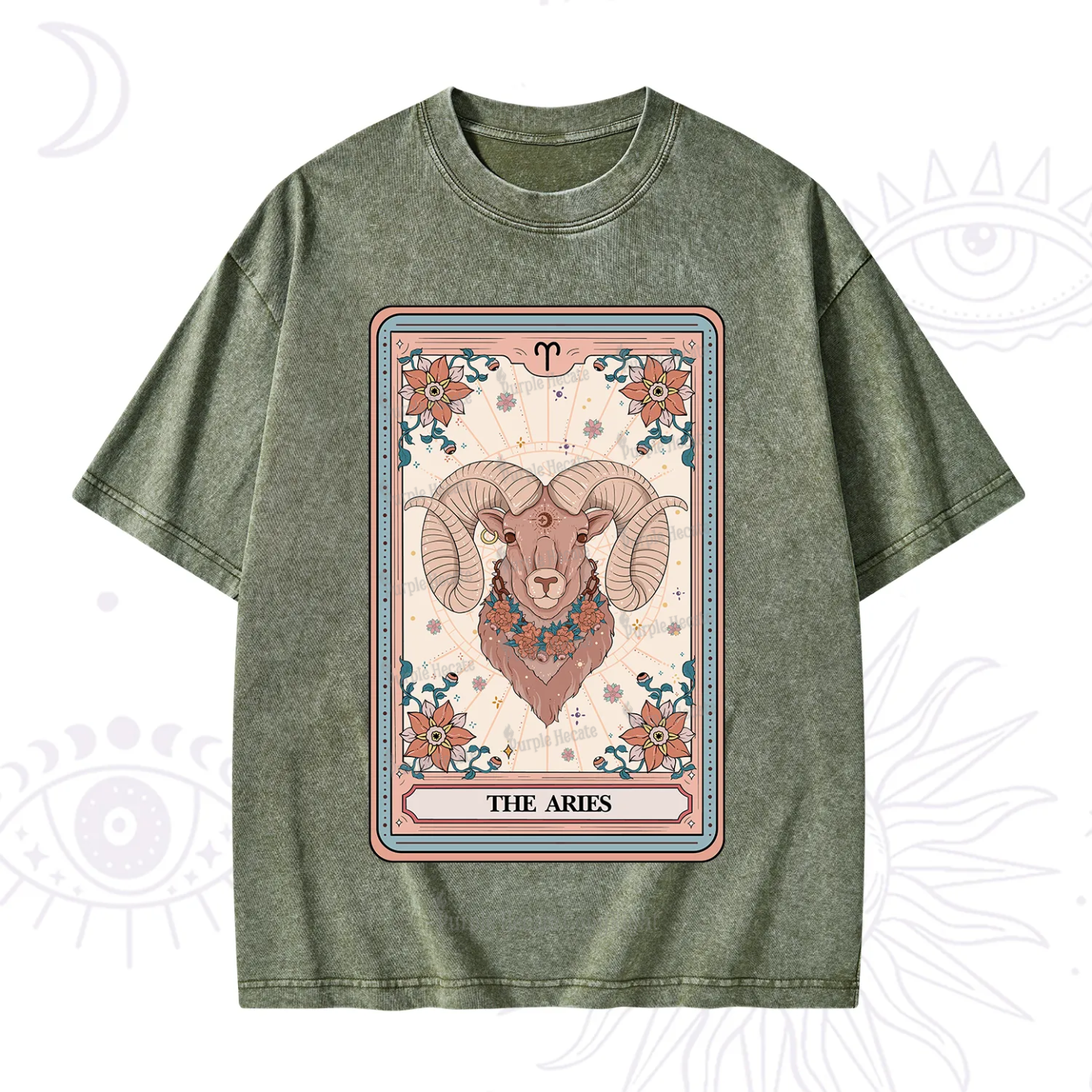 Purplehecate The Aries Tarot Card Washed T-Shirt
