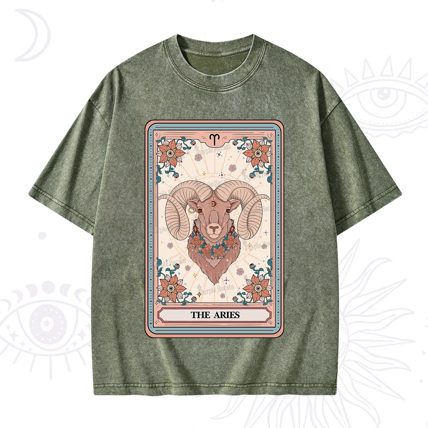 Purplehecate The Aries Tarot Card Washed T-Shirt