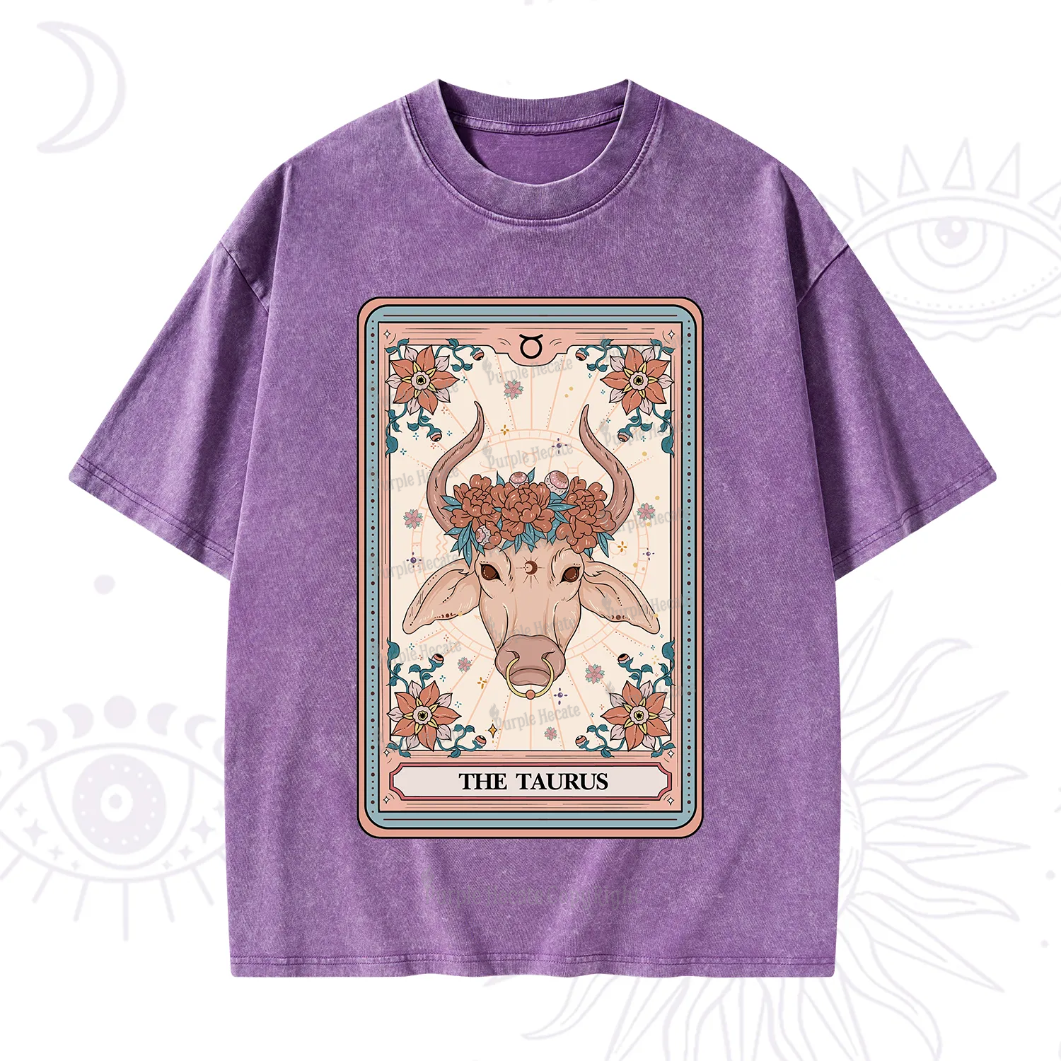 Purplehecate The Taurus Tarot Card Washed T-Shirt