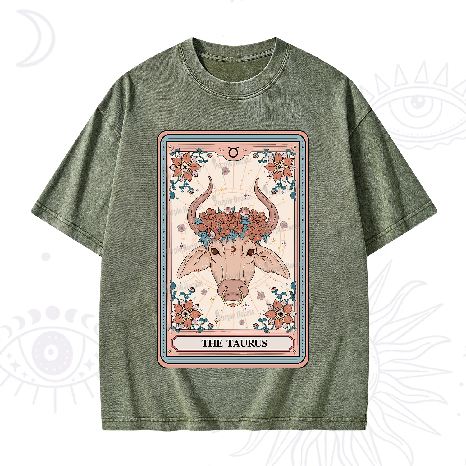 Purplehecate The Taurus Tarot Card Washed T-Shirt