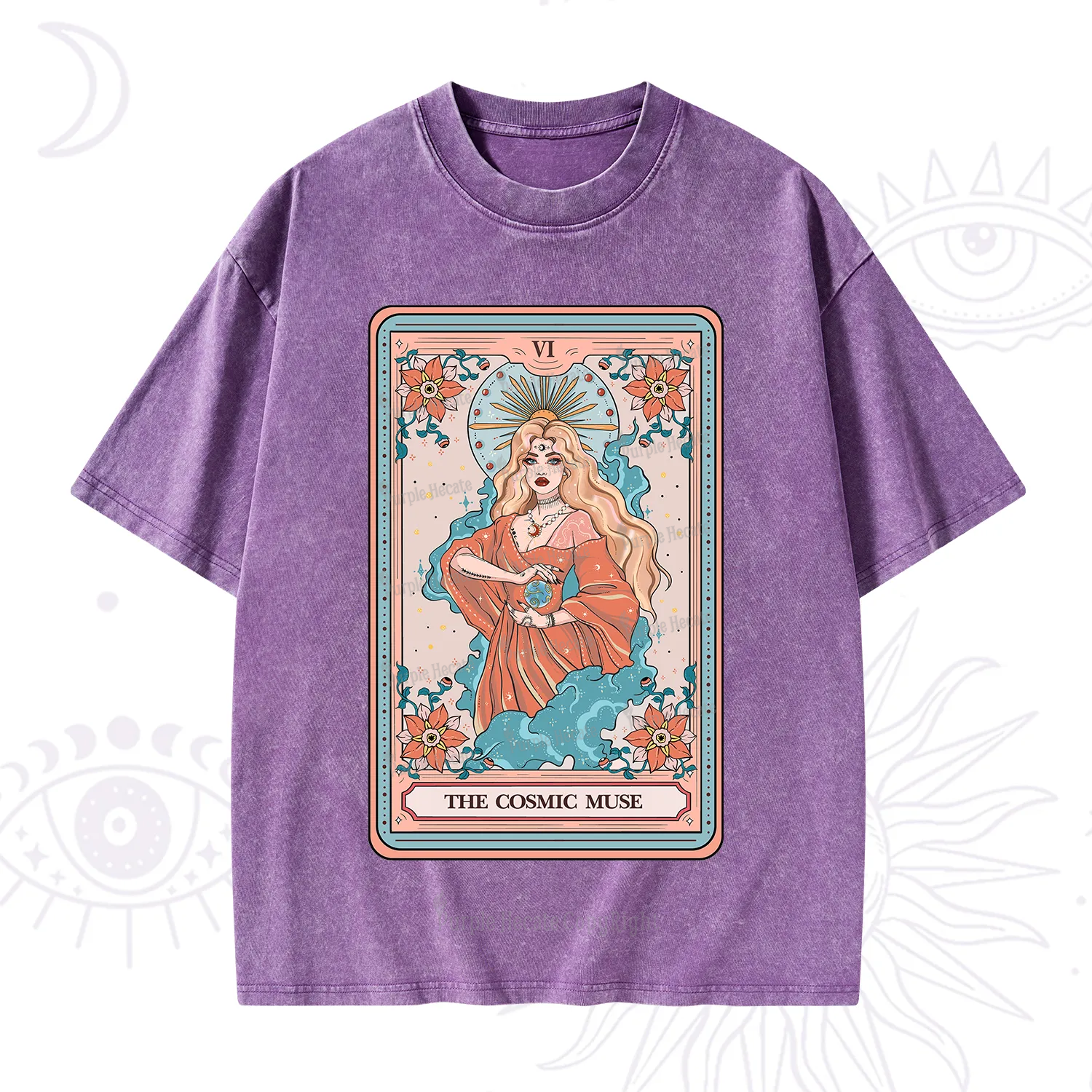 Purplehecate The Cosmic Muse Tarot Card Washed T-Shirt