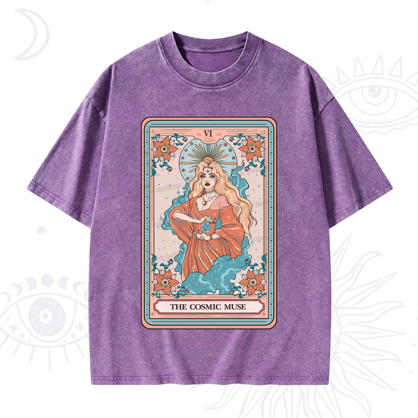 Purplehecate The Cosmic Muse Tarot Card Washed T-Shirt