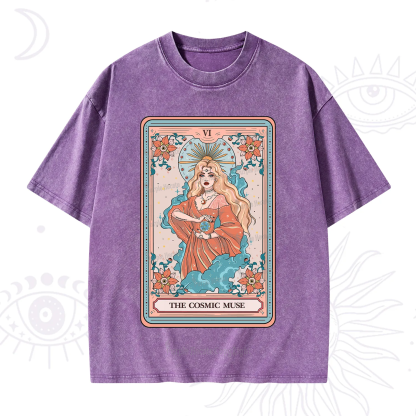 Purplehecate The Cosmic Muse Tarot Card Washed T-Shirt