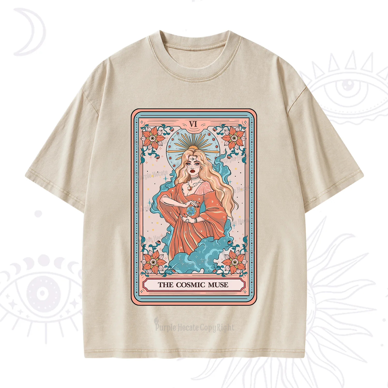 Purplehecate The Cosmic Muse Tarot Card Washed T-Shirt