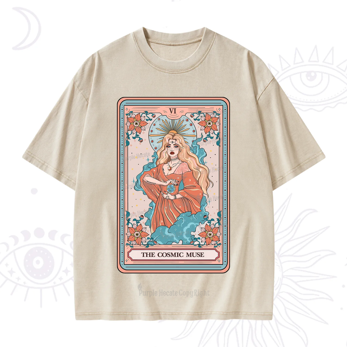 Purplehecate The Cosmic Muse Tarot Card Washed T-Shirt
