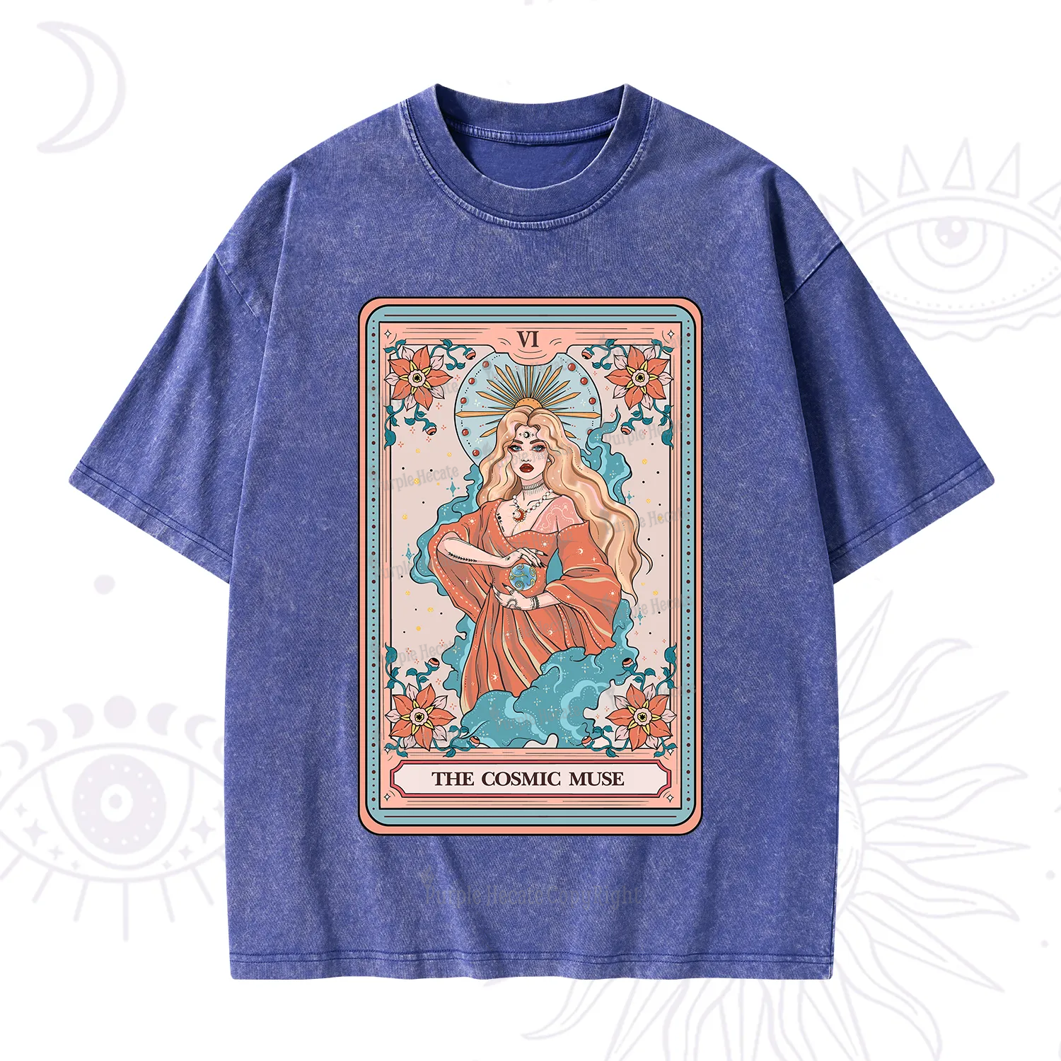 Purplehecate The Cosmic Muse Tarot Card Washed T-Shirt