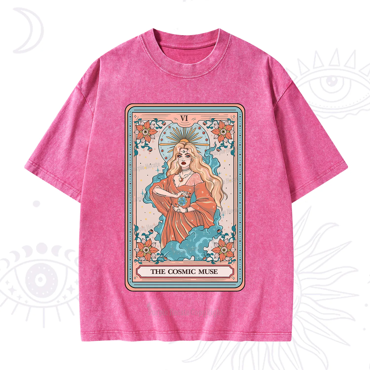 Purplehecate The Cosmic Muse Tarot Card Washed T-Shirt