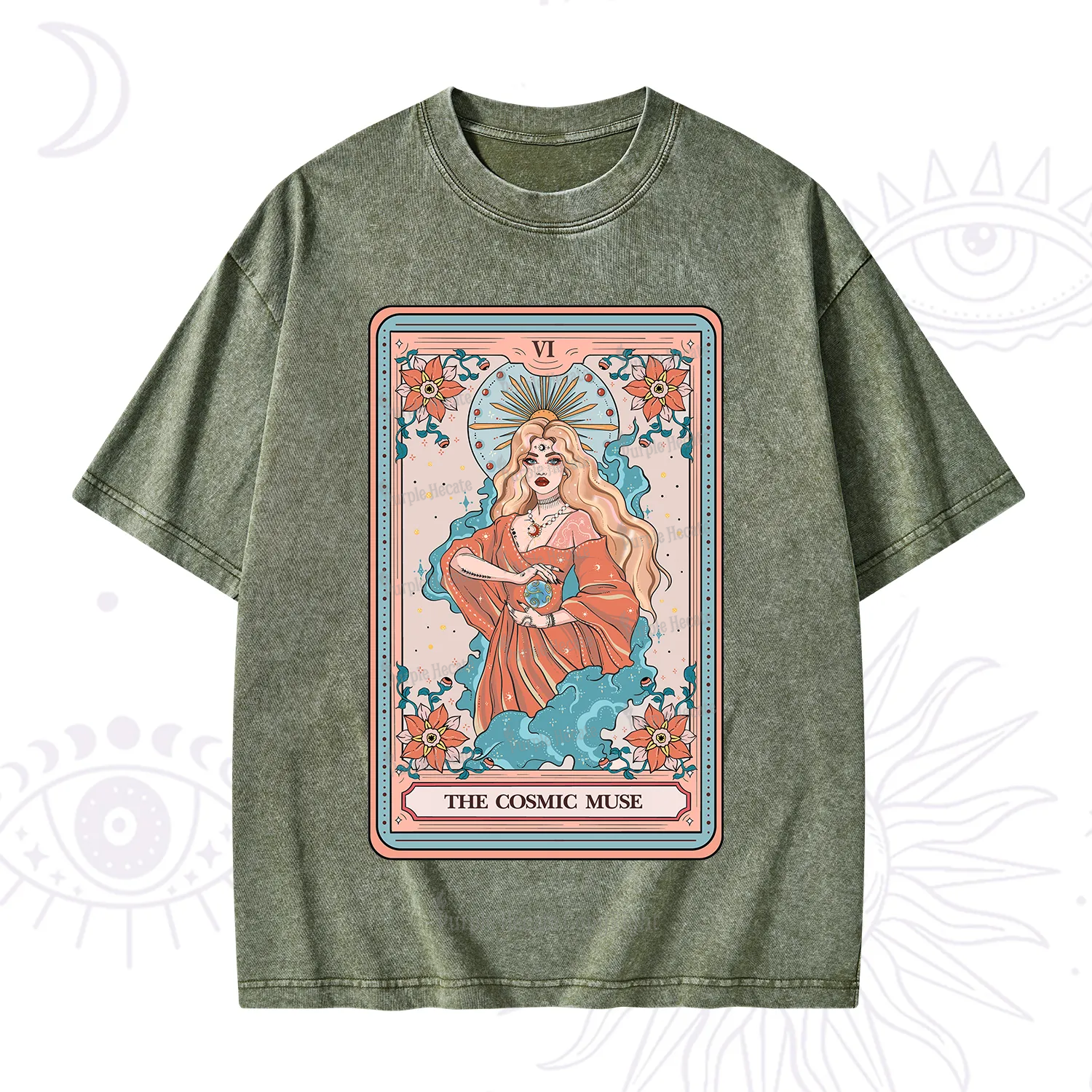 Purplehecate The Cosmic Muse Tarot Card Washed T-Shirt