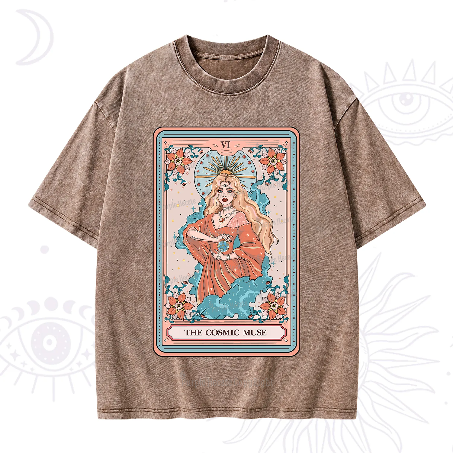 Purplehecate The Cosmic Muse Tarot Card Washed T-Shirt