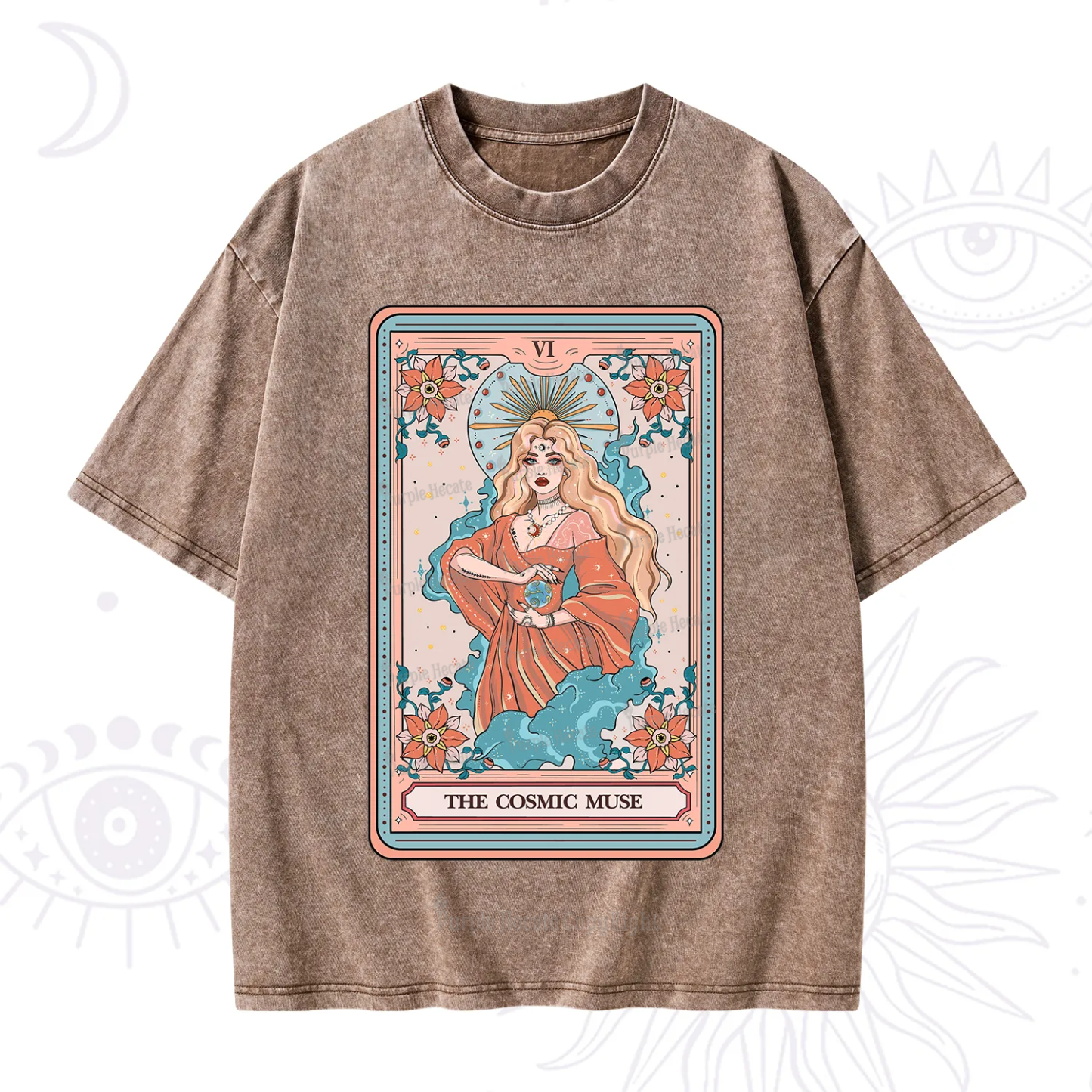 Purplehecate The Cosmic Muse Tarot Card Washed T-Shirt