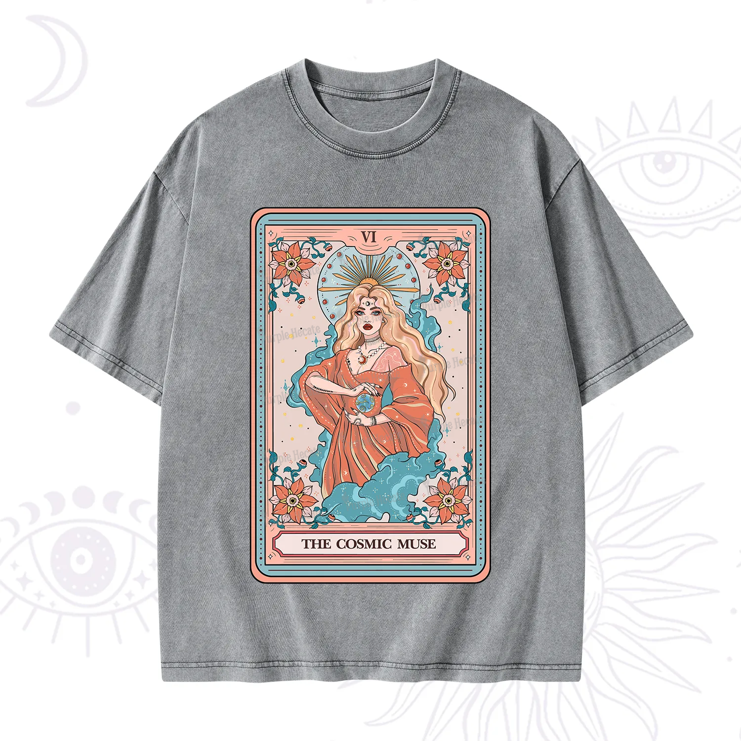 Purplehecate The Cosmic Muse Tarot Card Washed T-Shirt